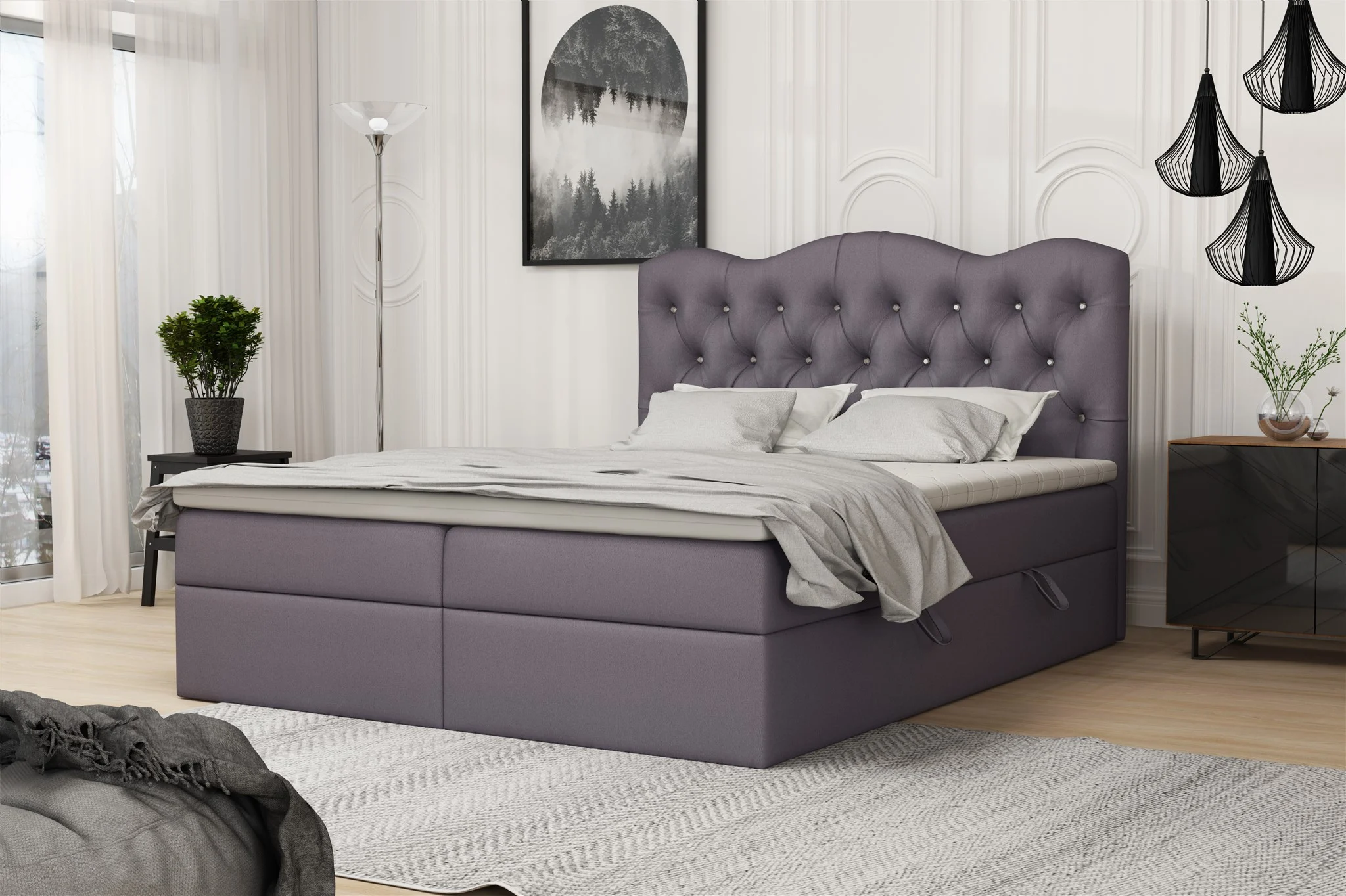 Boxspringbett Schlafzimmerbett LODOS 160x200cm Kunstleder Soft Anthrazit - Fun Moebel