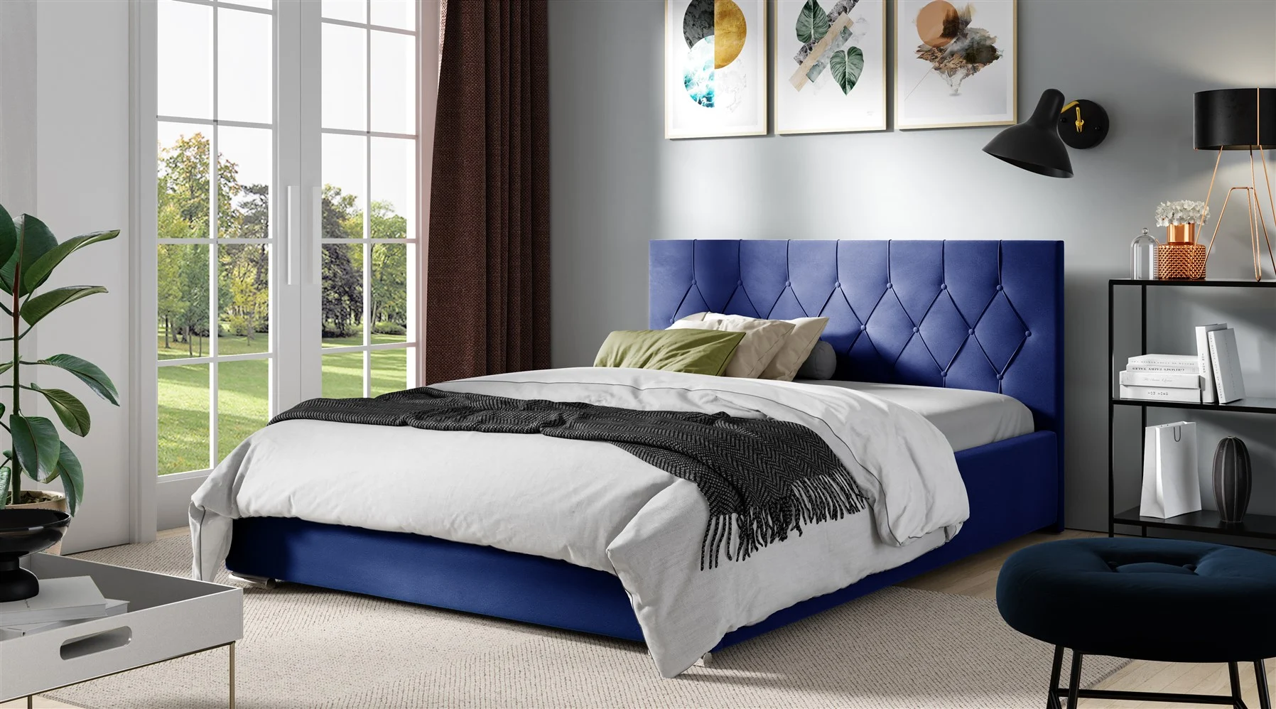 Polsterbett Schlafzimmerbett LORENA 120x200cm Standard in Stoff Alova Blau - Fun Möbel