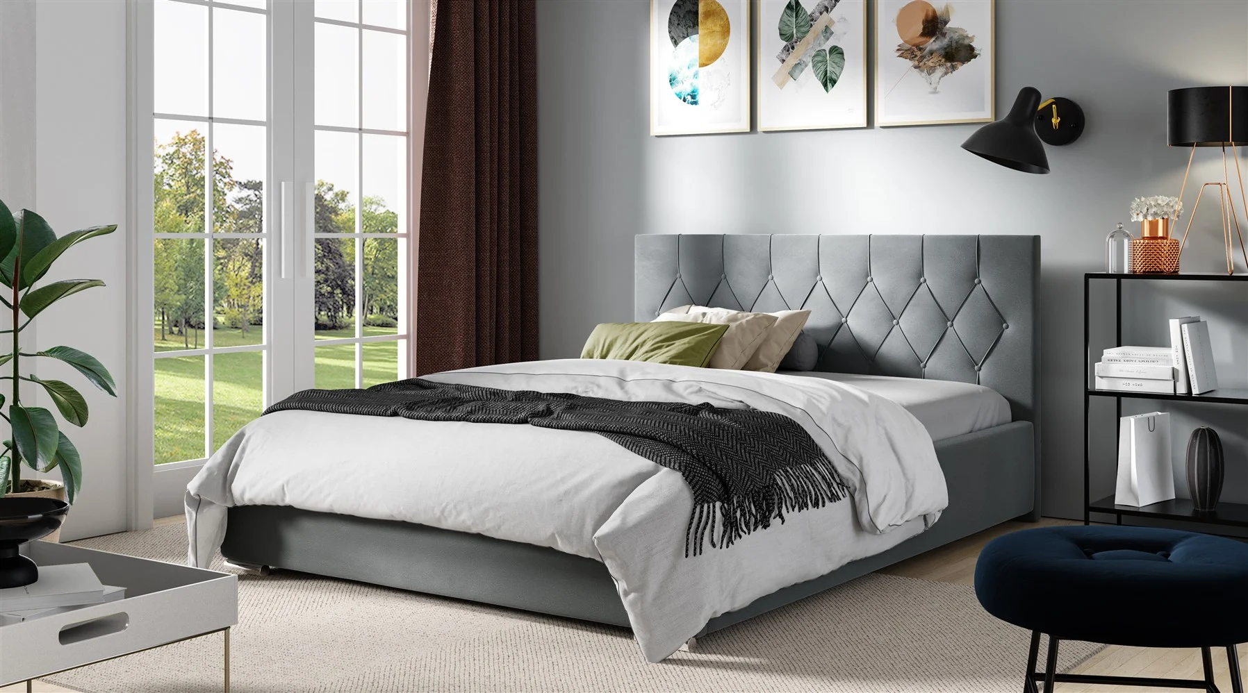 Polsterbett Schlafzimmerbett LORENA 120x200cm Standard in Stoff Alova Grau - Fun Möbel