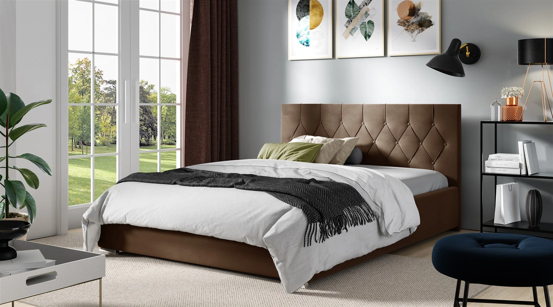 Polsterbett Schlafzimmerbett LORENA 120x200cm Standard in Stoff Alova Braun - Fun Möbel