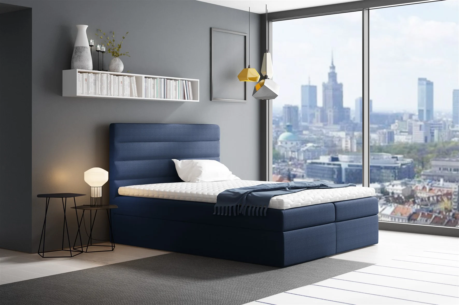 Boxspringbett Schlafzimmerbett LUCA 160x200cm Blau - Fun Moebel