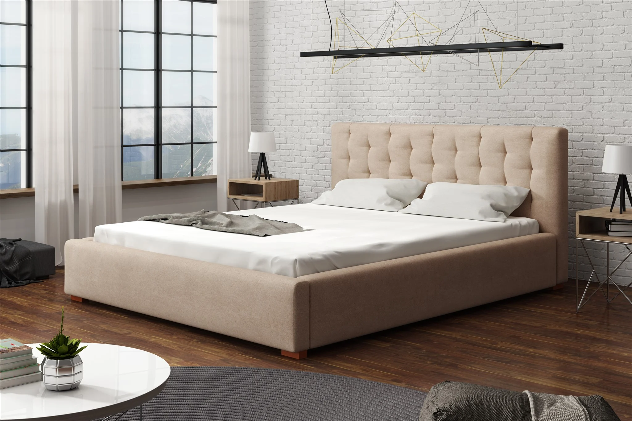 Polsterbett Bett Doppelbett LUCCA Komplettset 120x200cm Stoff Cloud Beige - Fun Möbel