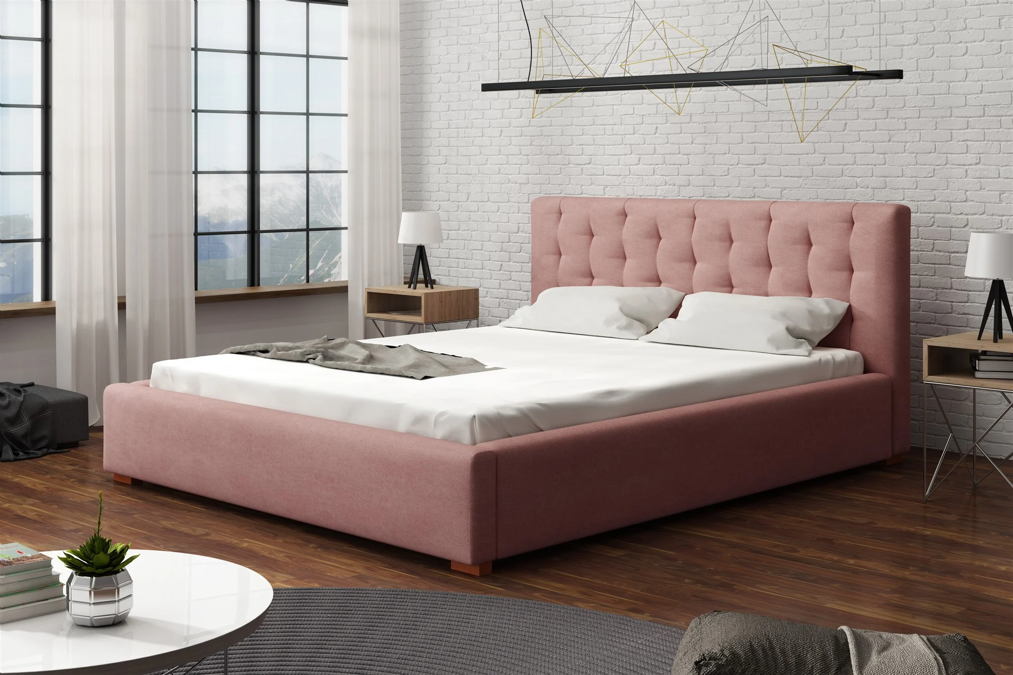 Polsterbett Bett Doppelbett LUCCA Komplettset 120x200cm Stoff Cloud Altrosa - Fun Möbel