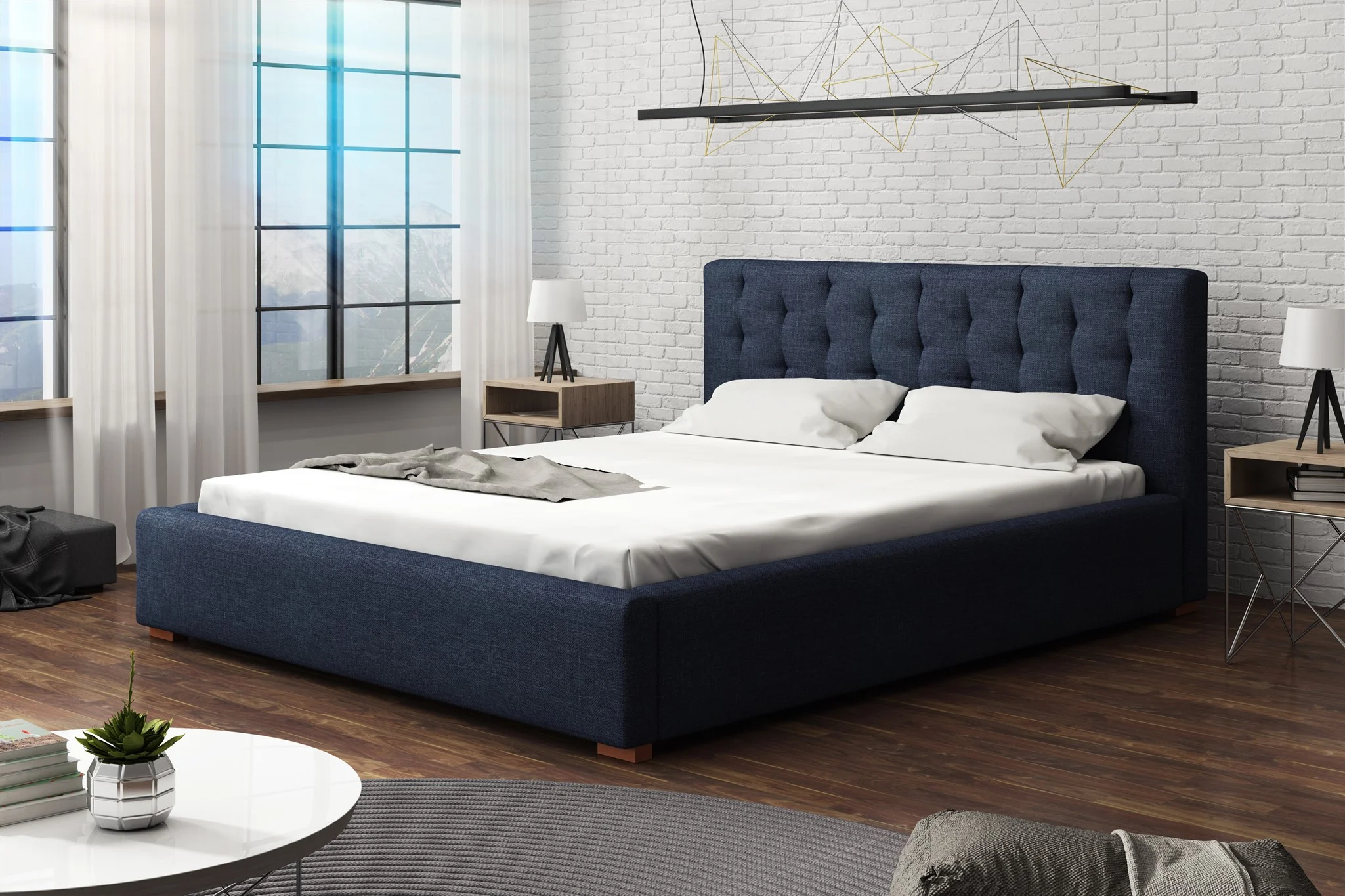 Polsterbett Bett Doppelbett LUCCA Komplettset 160x200cm Stoff Cloud Dunkelblau - Fun Möbel