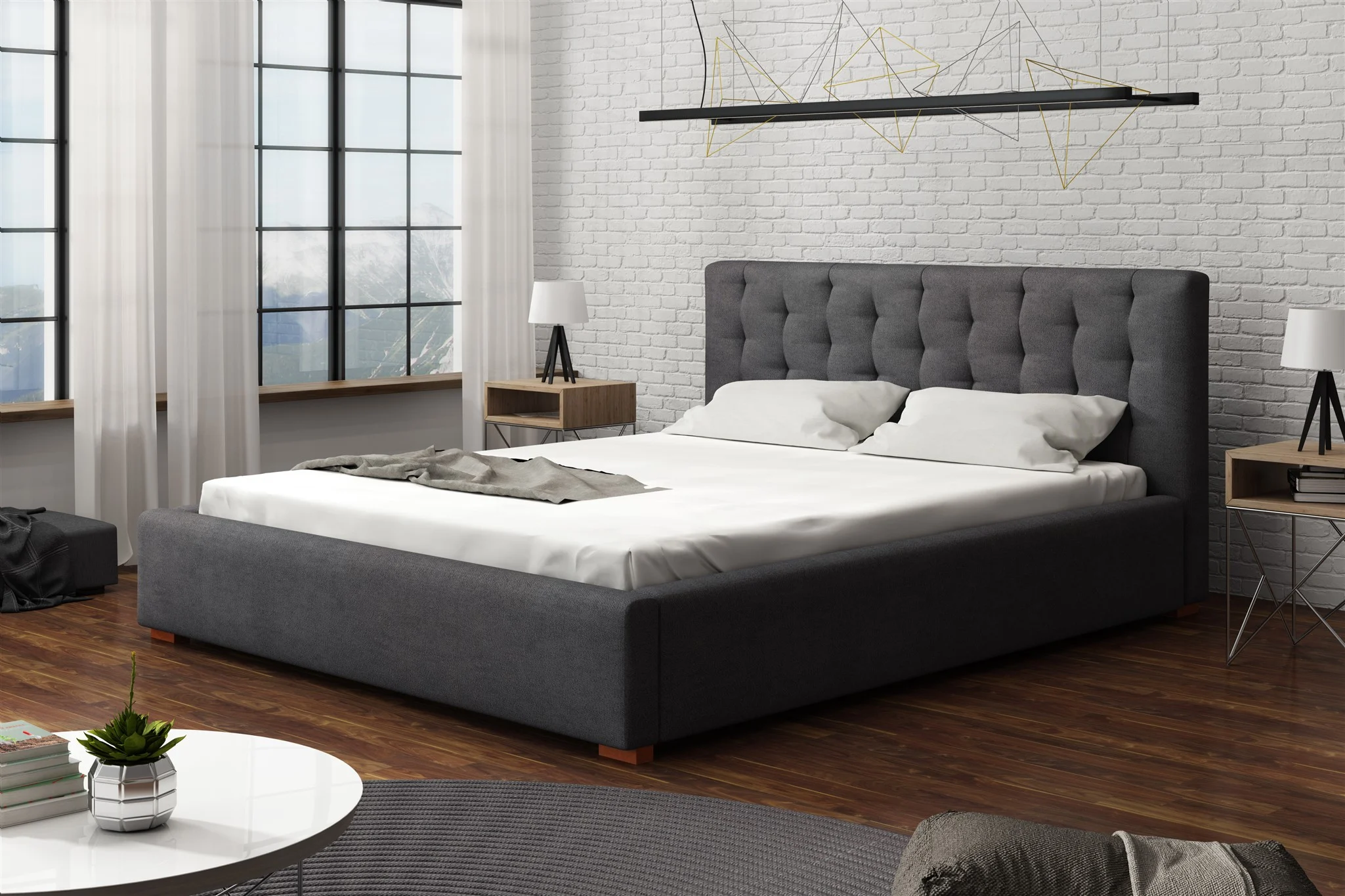 Polsterbett Bett Doppelbett LUCCA Komplettset 160x200cm Stoff Cloud Anthrazit - Fun Möbel