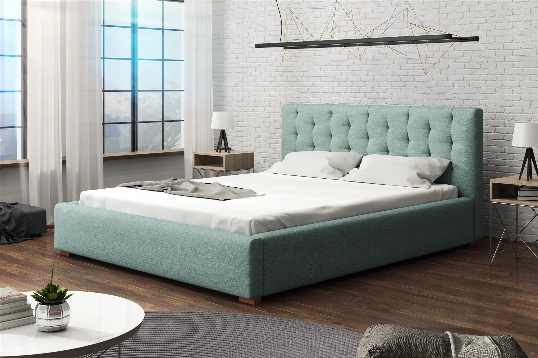 Polsterbett Bett Doppelbett LUCCA Komplettset 160x200cm Stoff Sawana Mintgrün - Fun Möbel