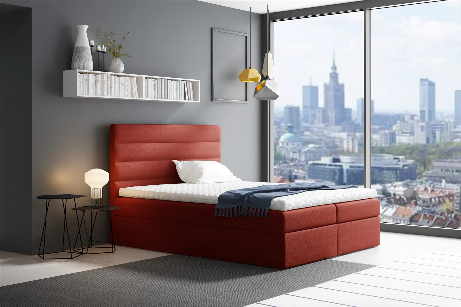 Boxspringbett Schlafzimmerbett LUCA 140x200cm Rot - Fun Moebel