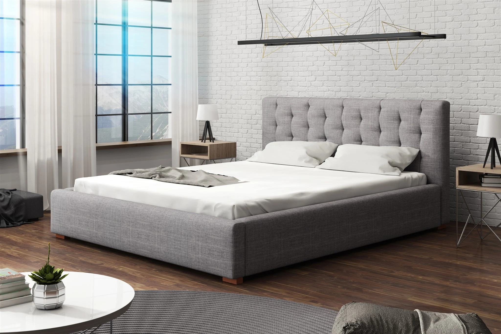 Polsterbett Bett Doppelbett LUCCA Komplettset 120x200cm Stoff Sawana Hellgrau - Fun Möbel
