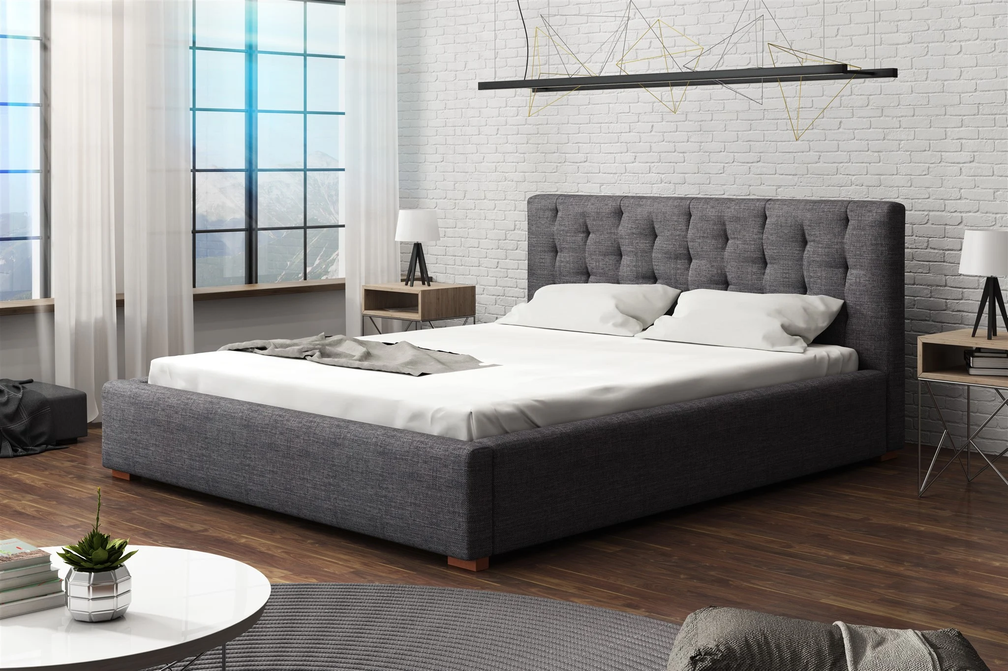 Polsterbett Bett Doppelbett LUCCA Komplettset 120x200cm Stoff Sawana Dunkelgrau - Fun Möbel
