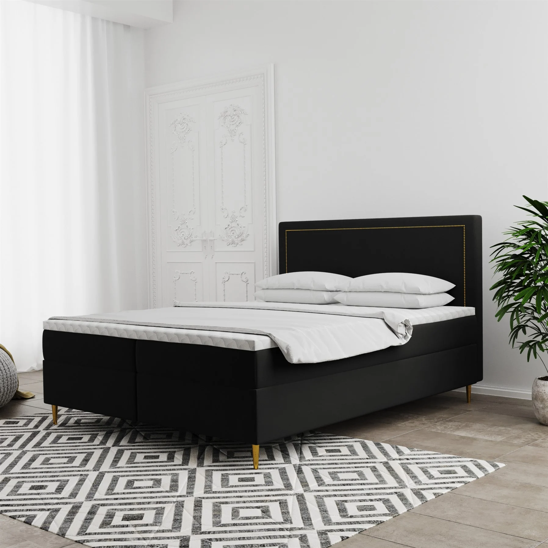 Boxspringbett Schlafzimmerbett LUCIEN 160x220cm in Stoff Soro Schwarz - Fun Moebel