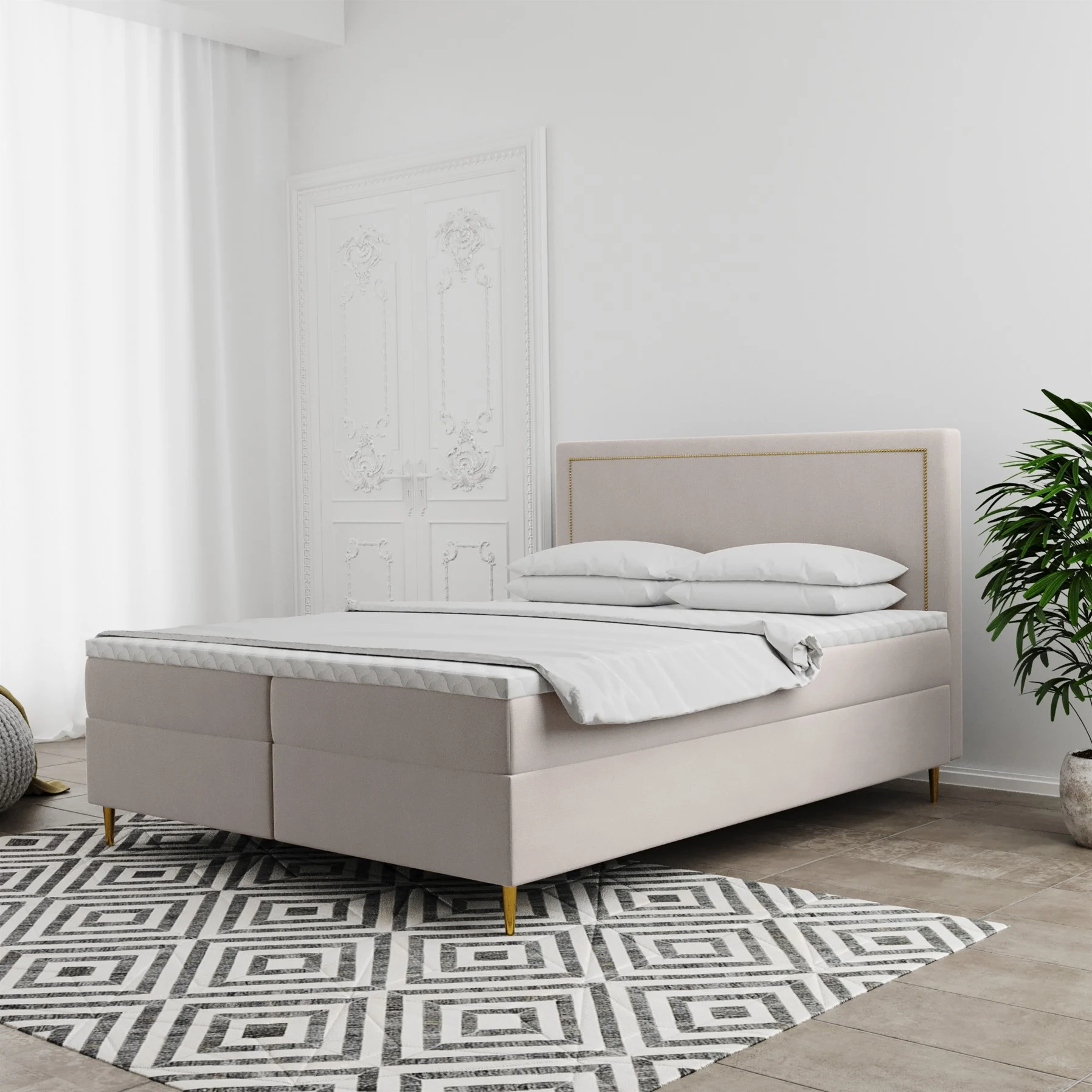 Boxspringbett Schlafzimmerbett LUCIEN 120x220cm in Stoff Soro Beige - Fun Moebel
