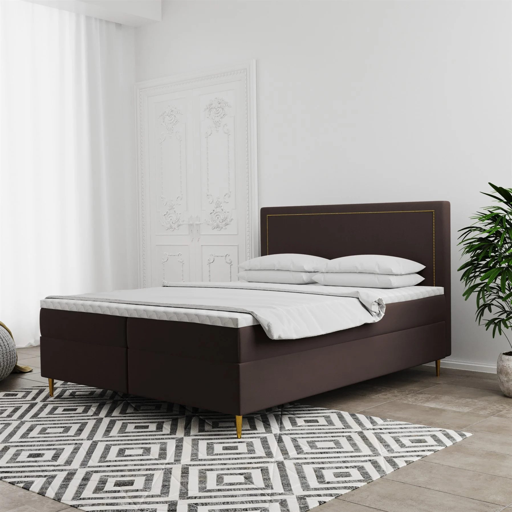 Boxspringbett Schlafzimmerbett LUCIEN 140x220cm in Stoff Soro Braun - Fun Moebel