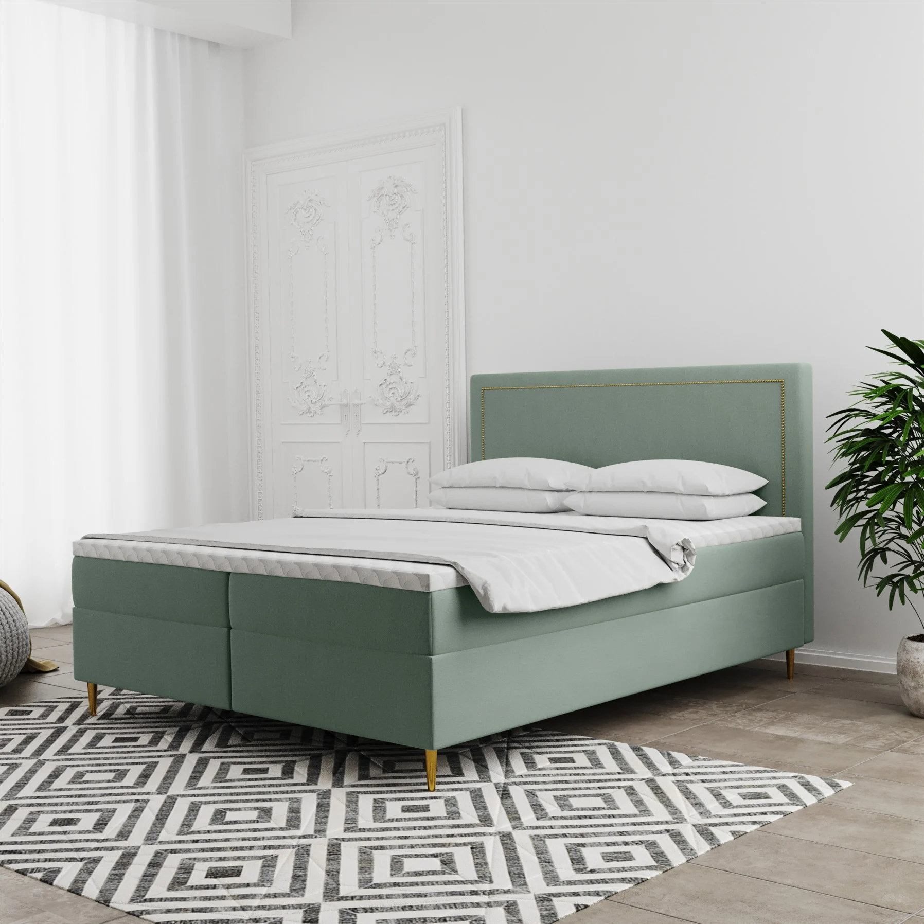 Boxspringbett Schlafzimmerbett LUCIEN 120x220cm in Stoff Soro Mint - Fun Moebel