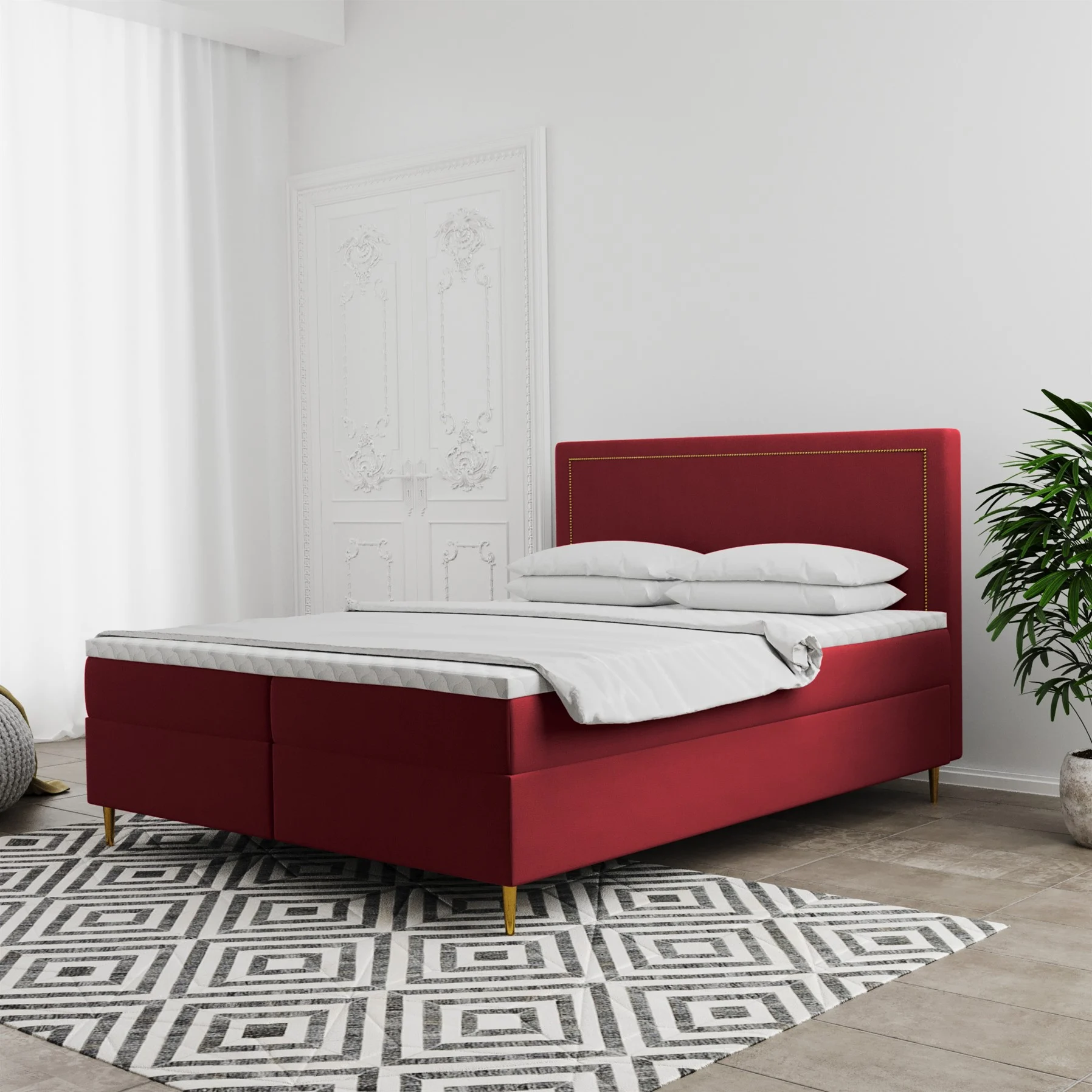 Boxspringbett Schlafzimmerbett LUCIEN 120x200cm in Stoff Soro Rot - Fun Moebel