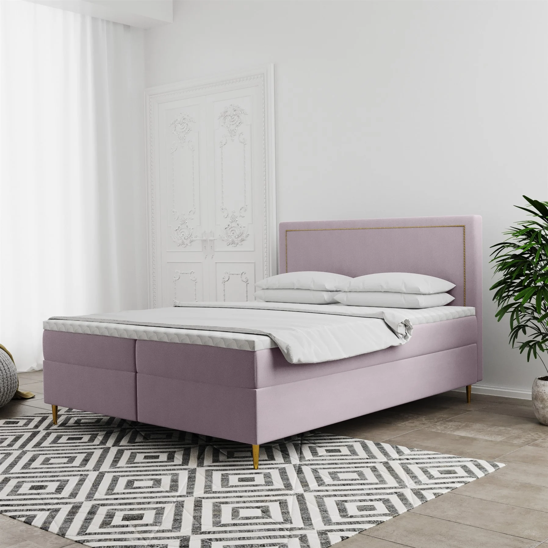 Boxspringbett Schlafzimmerbett LUCIEN 120x220cm in Stoff Soro Rose - Fun Moebel