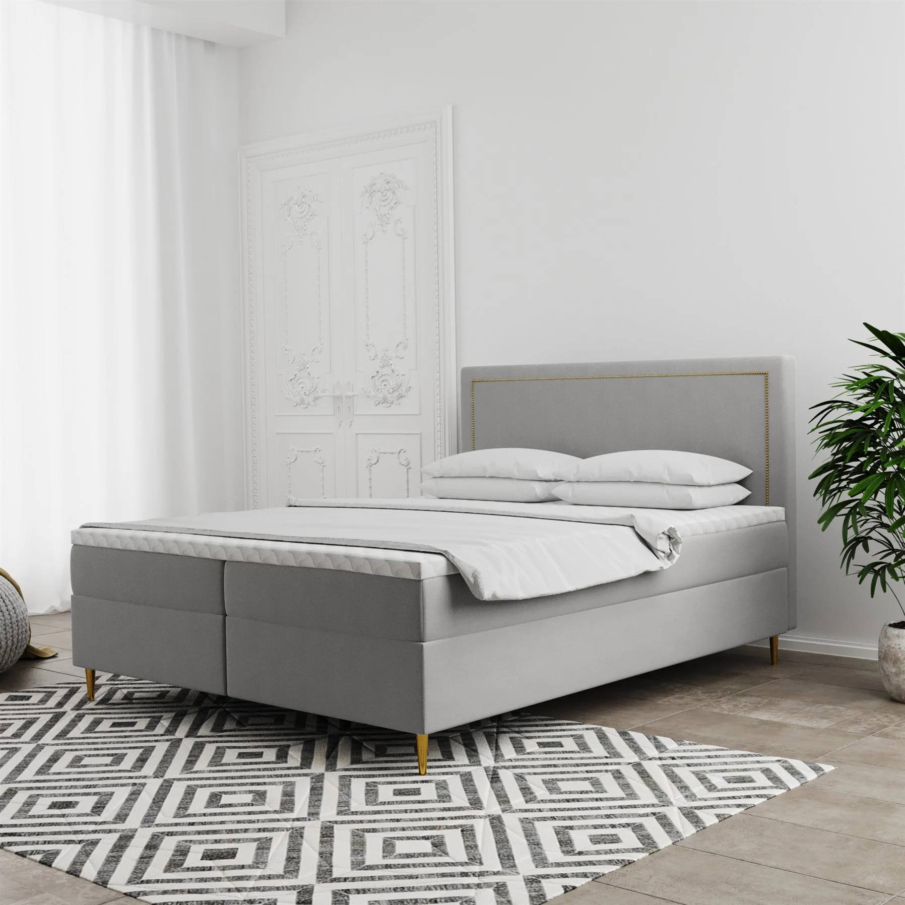 Boxspringbett Schlafzimmerbett LUCIEN 120x220cm in Stoff Soro Hellgrau - Fun Moebel