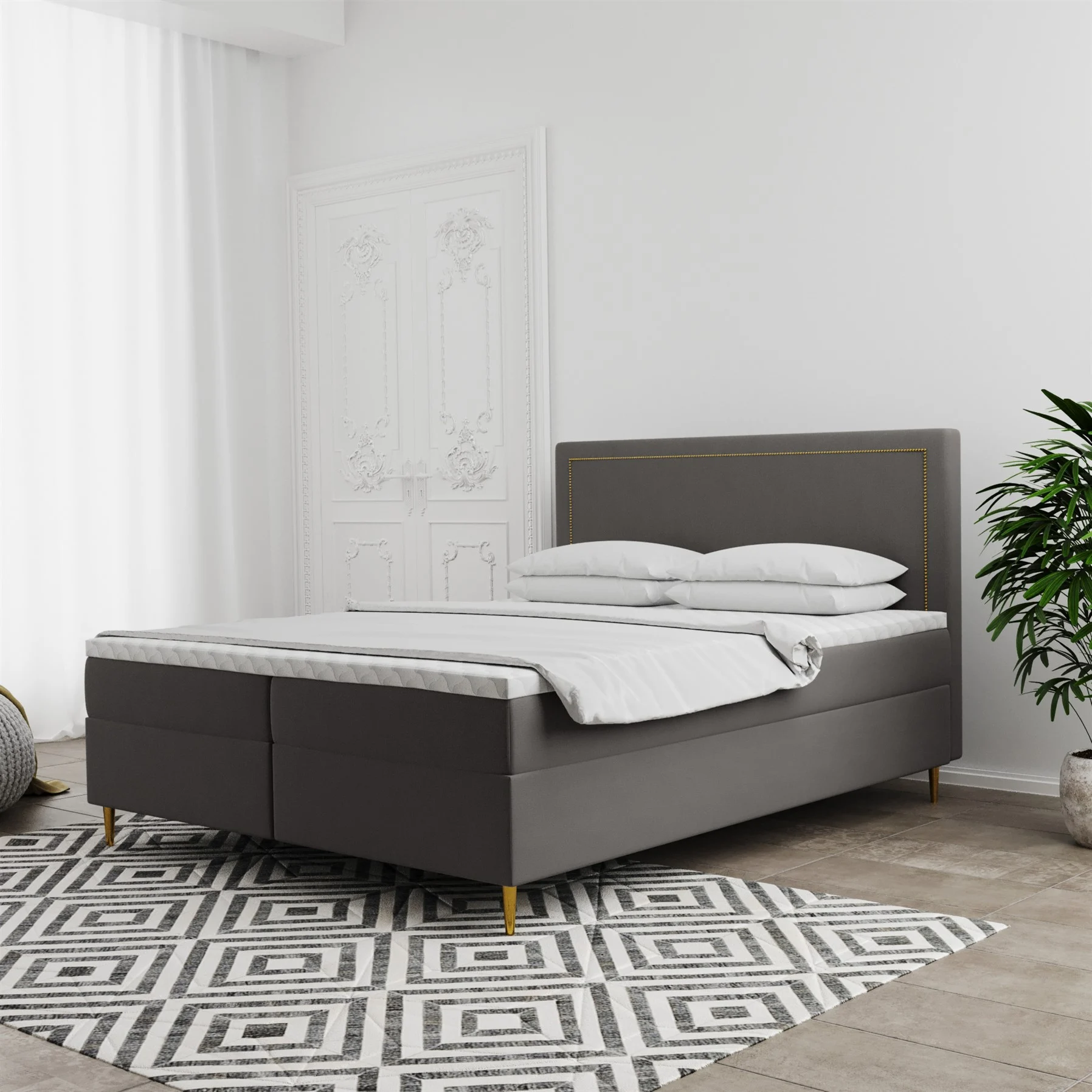 Boxspringbett Schlafzimmerbett LUCIEN 160x220cm in Stoff Soro Taupe - Fun Moebel