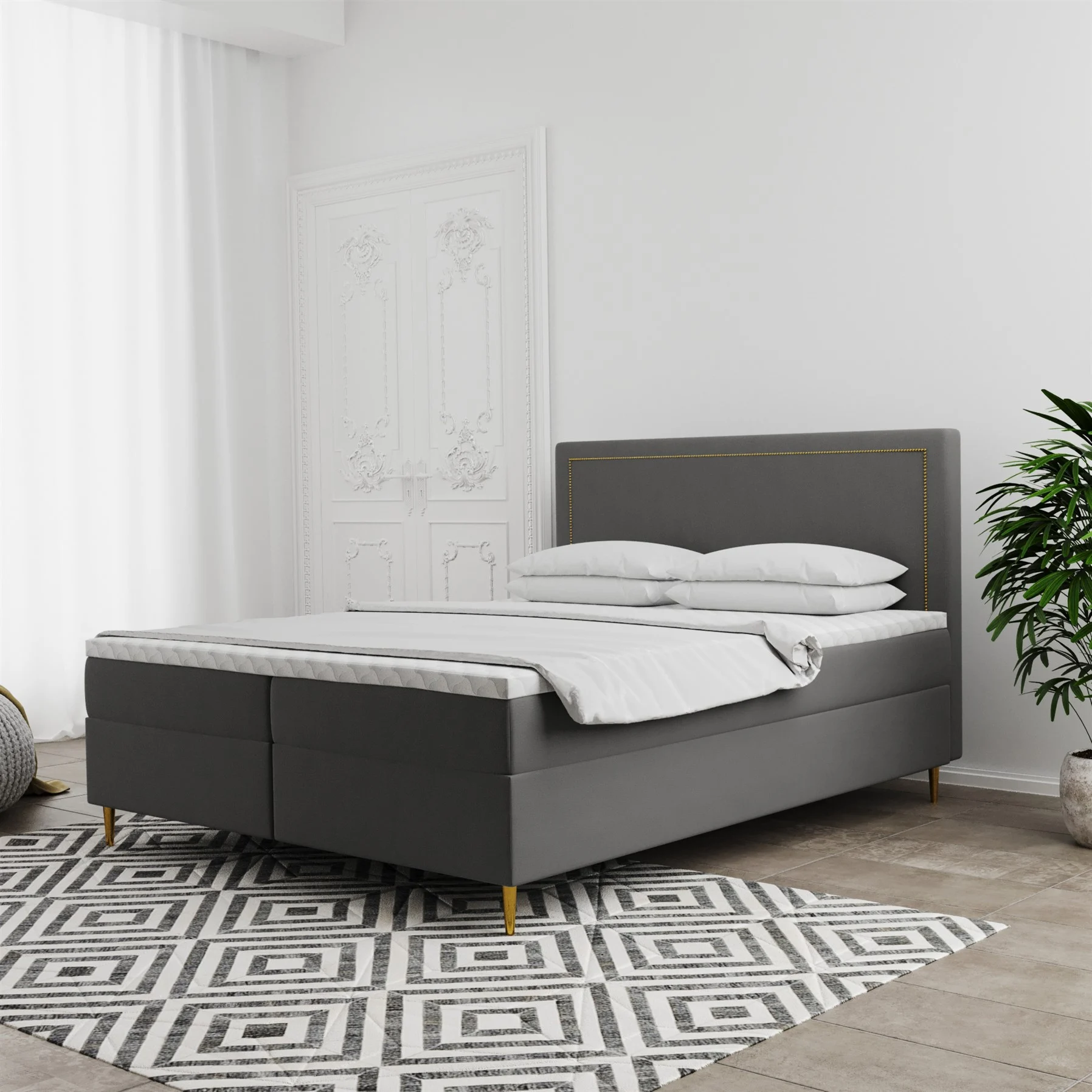 Boxspringbett Schlafzimmerbett LUCIEN 140x220cm in Stoff Soro Grau - Fun Moebel