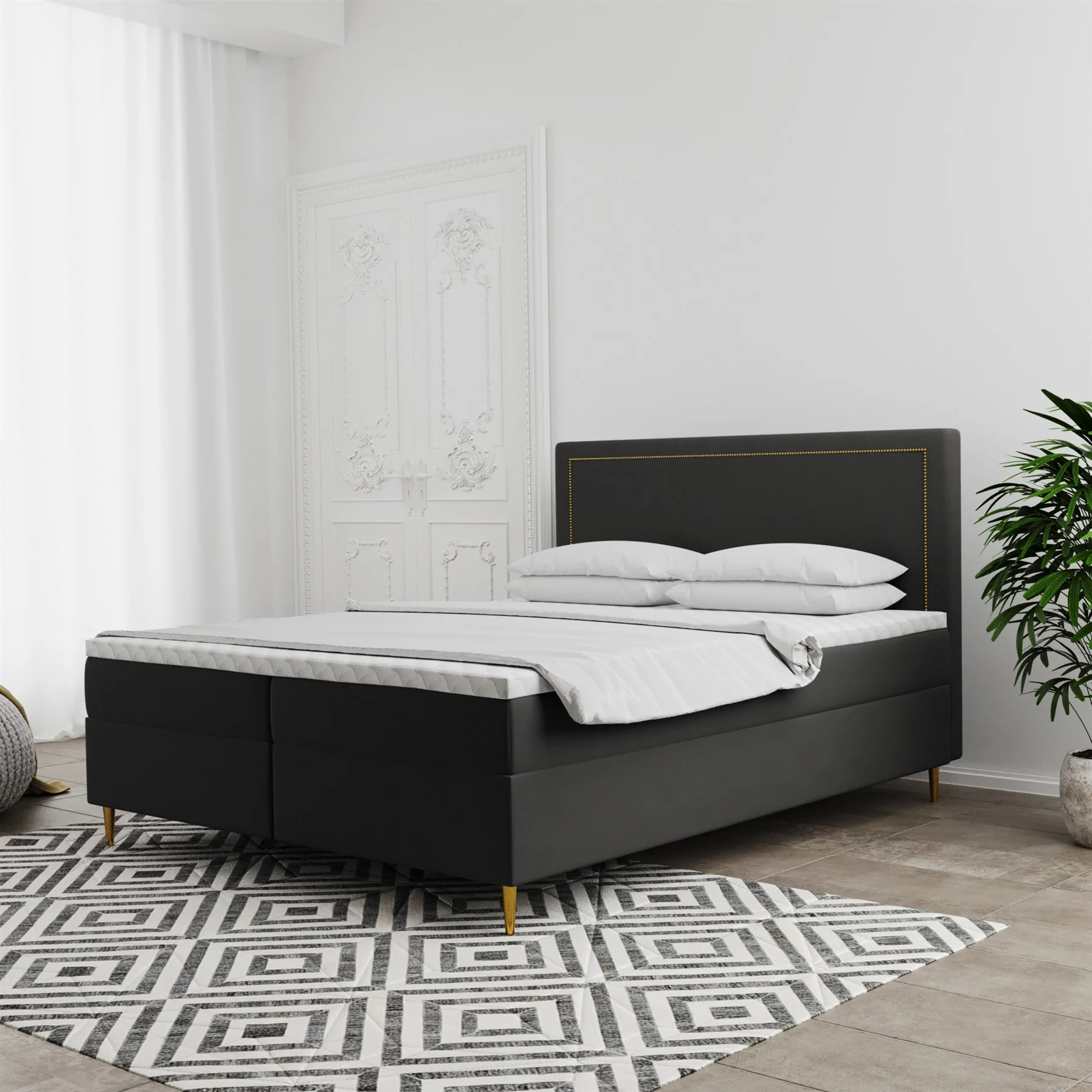 Boxspringbett Schlafzimmerbett LUCIEN 140x220cm in Stoff Soro Anthrazit - Fun Moebel