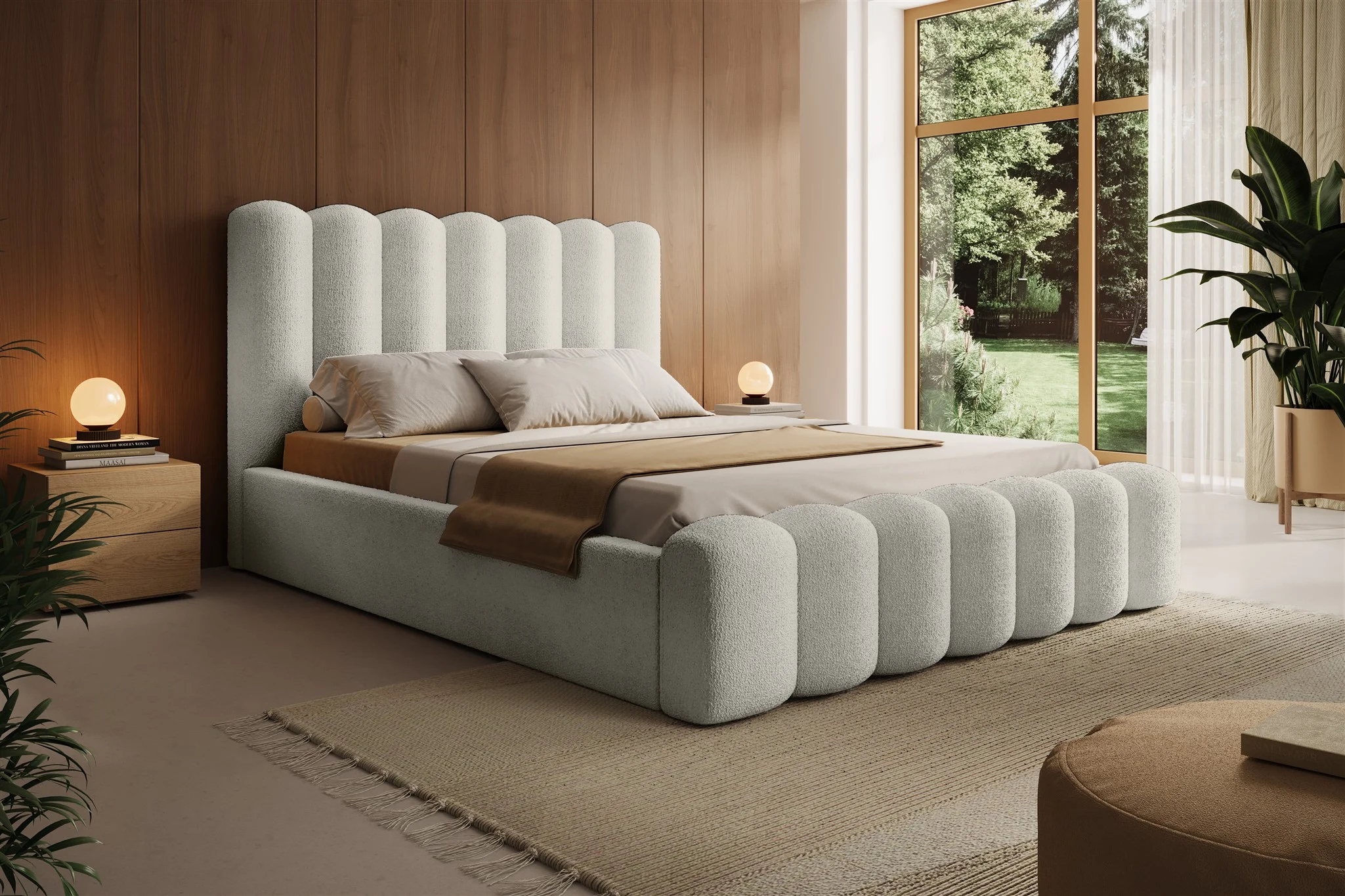 Polsterbett Bett MACON 160x200cm in Stoff Ascot Beige / Speed - Fun Möbel