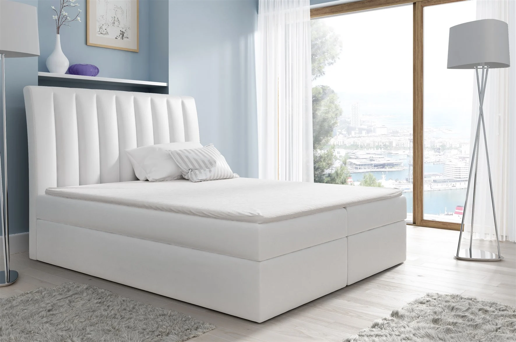 Boxspringbett Schlafzimmerbett MALENA 160x200cm Kunstleder Weiss - Fun Moebel