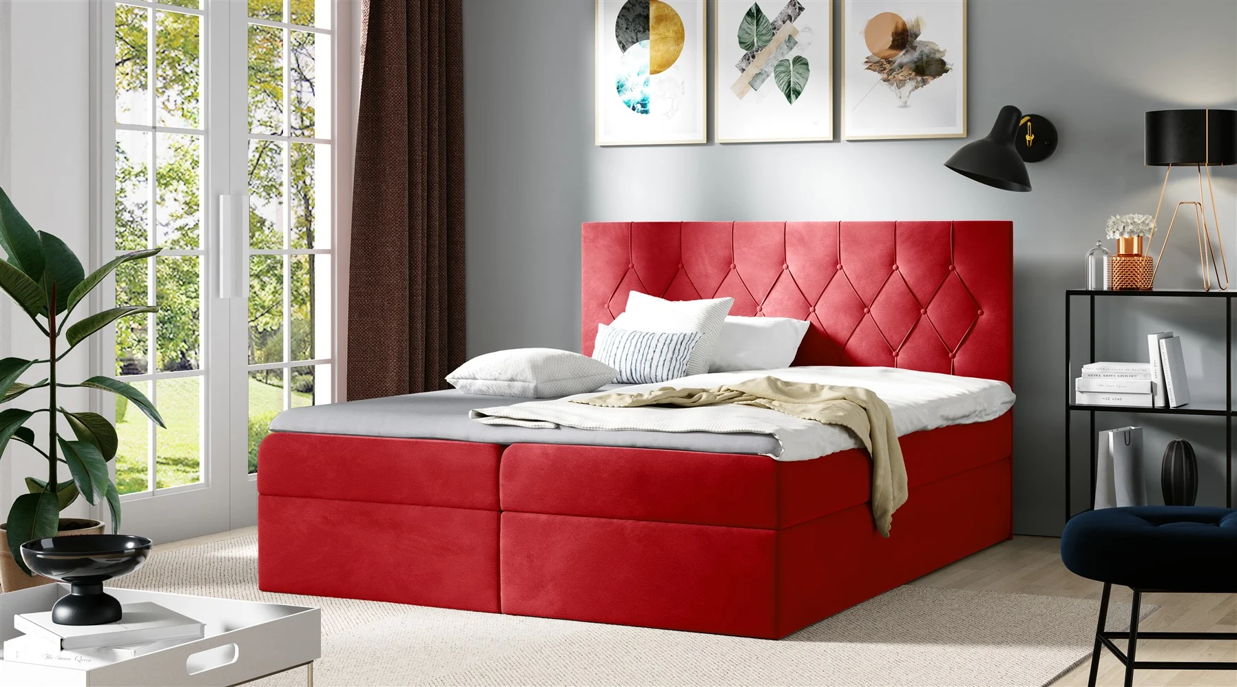 Boxspringbett Schlafzimmerbett MANOLIS 120x200cm Stoff Alova Rot - Fun Moebel