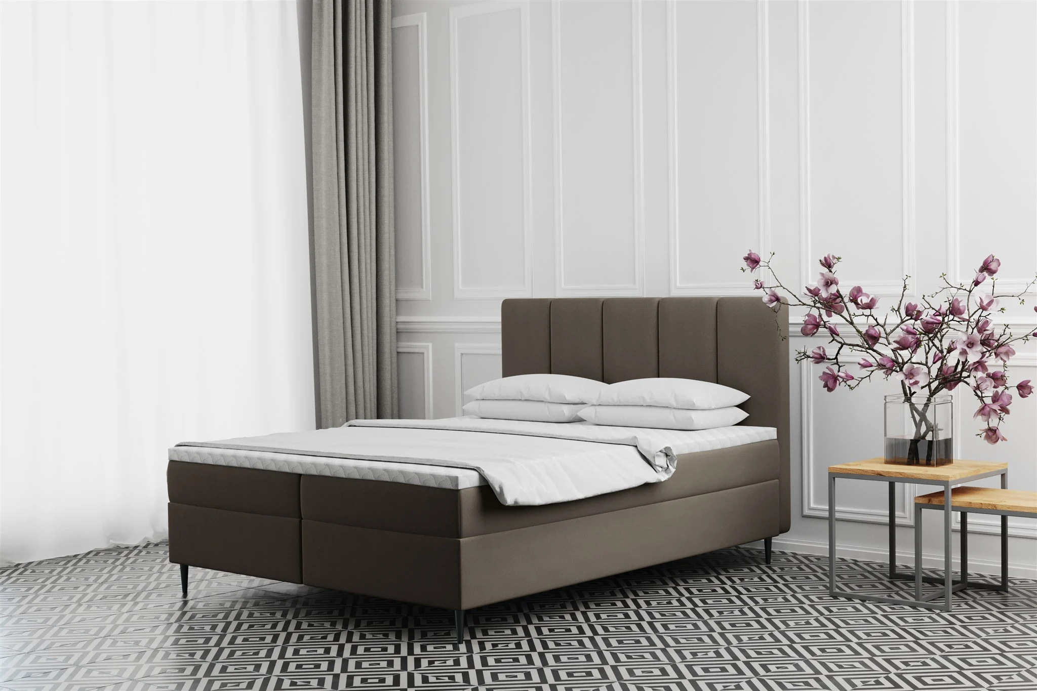 Boxspringbett Schlafzimmerbett MARAL 120x200cm in Stoff Monolith Graubraun - Fun Moebel