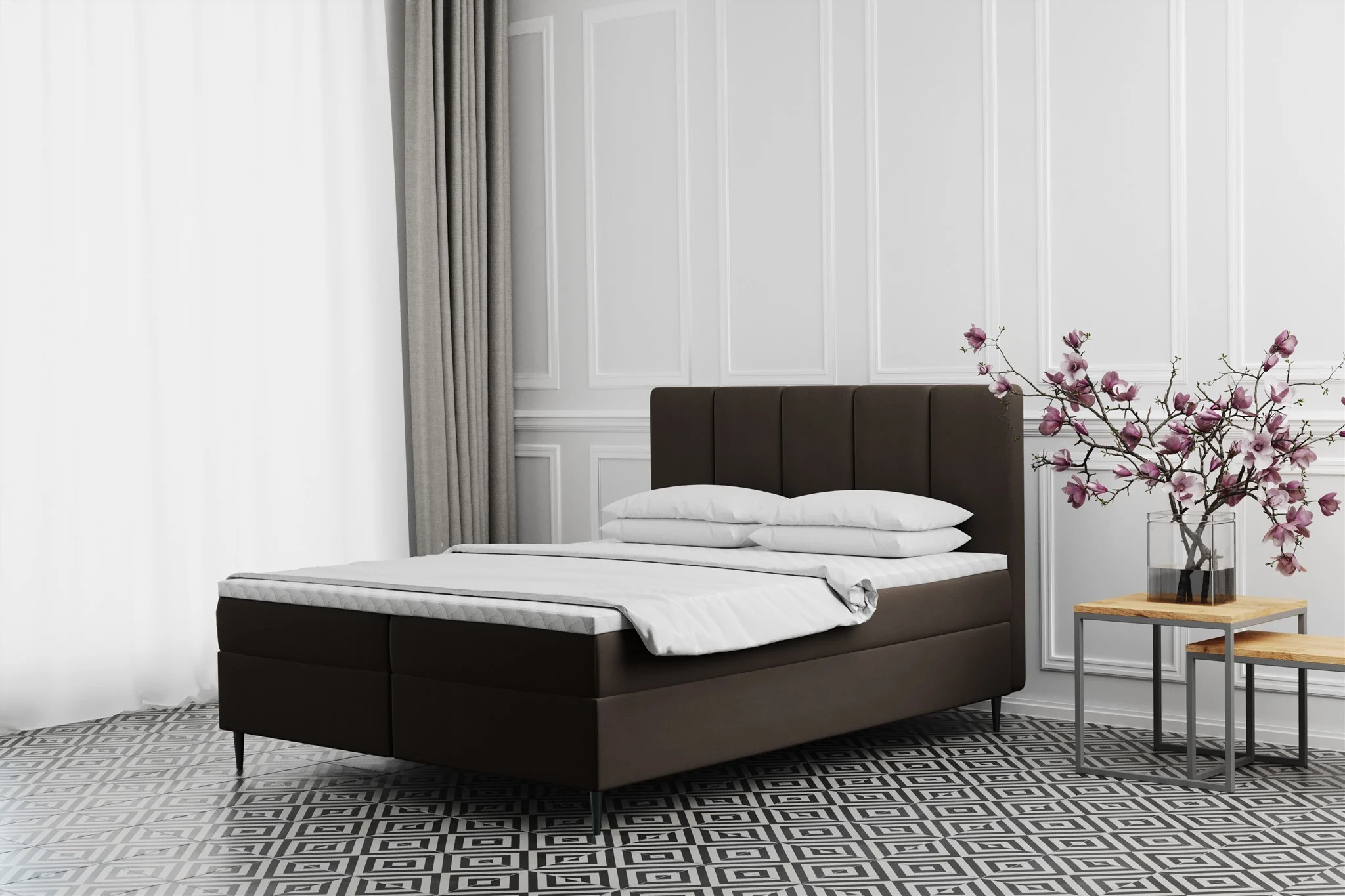 Boxspringbett Schlafzimmerbett MARAL 120x200cm in Stoff Monolith Dunkelbraun - Fun Moebel