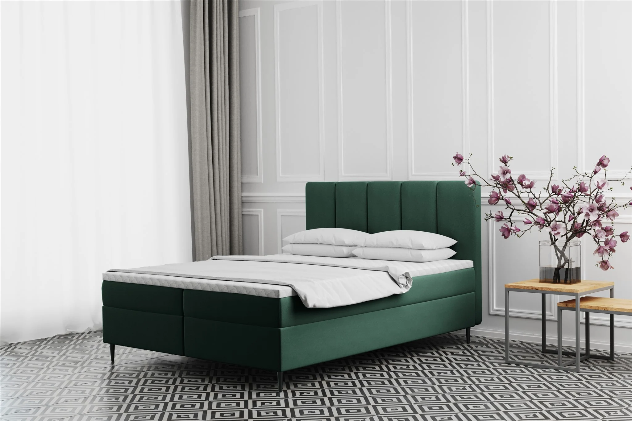Boxspringbett Schlafzimmerbett MARAL 120x200cm in Stoff Monolith Grün - Fun Moebel