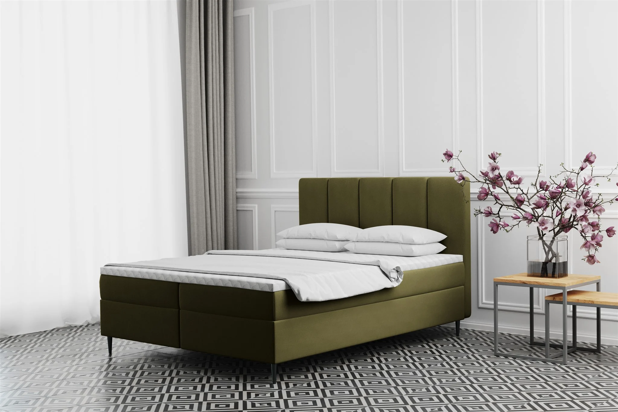 Boxspringbett Schlafzimmerbett MARAL 120x200cm in Stoff Monolith Olive - Fun Moebel