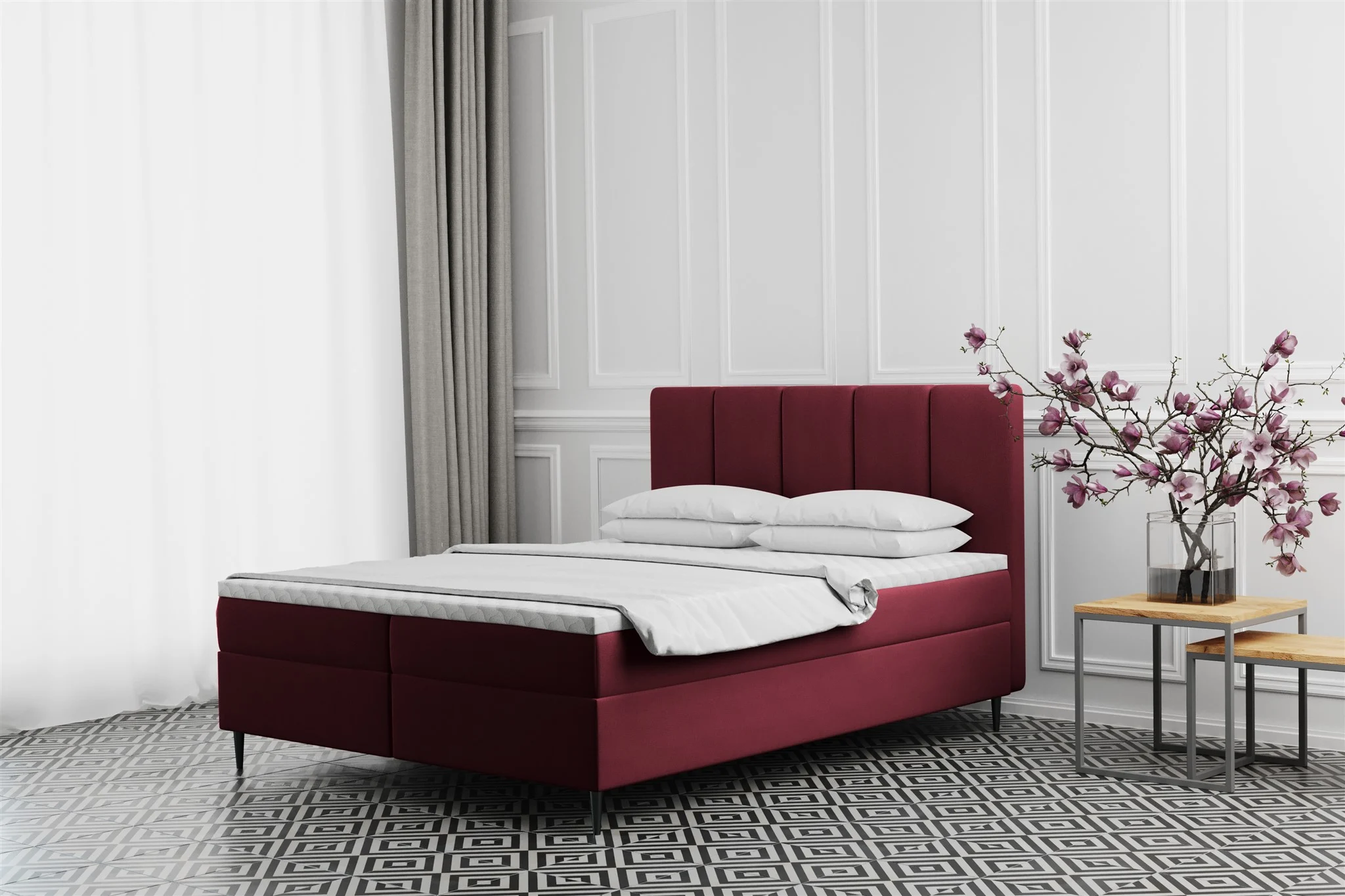 Boxspringbett Schlafzimmerbett MARAL 120x200cm in Stoff Monolith Weinrot - Fun Moebel