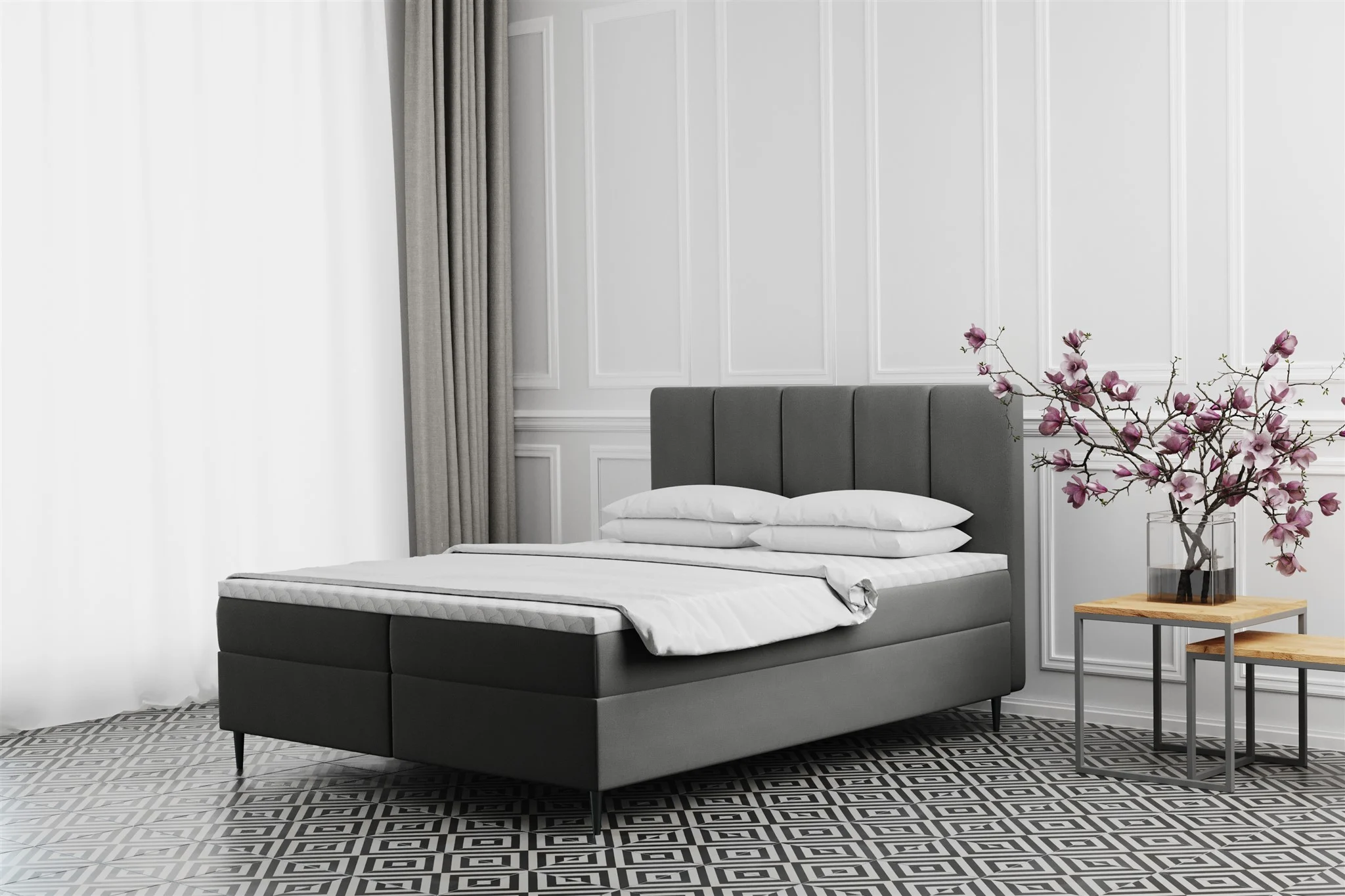 Boxspringbett Schlafzimmerbett MARAL 120x200cm in Stoff Monolith Dunkelgrau - Fun Moebel