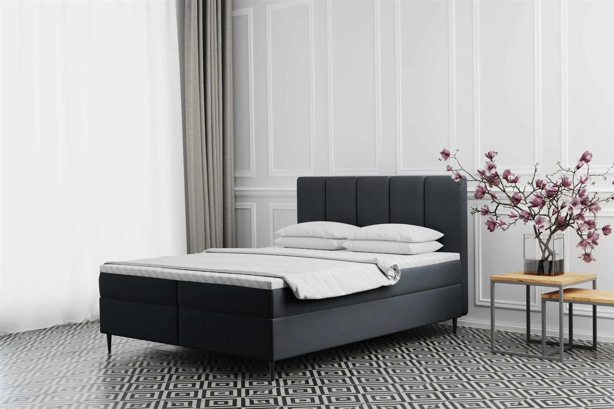 Boxspringbett Schlafzimmerbett MARAL 140x200cm in Stoff Monolith Graphit - Fun Moebel