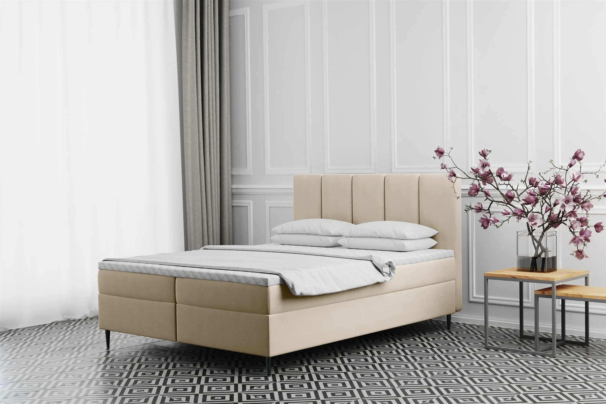 Boxspringbett Schlafzimmerbett MARAL 120x200cm in Stoff Monolith Creme - Fun Moebel