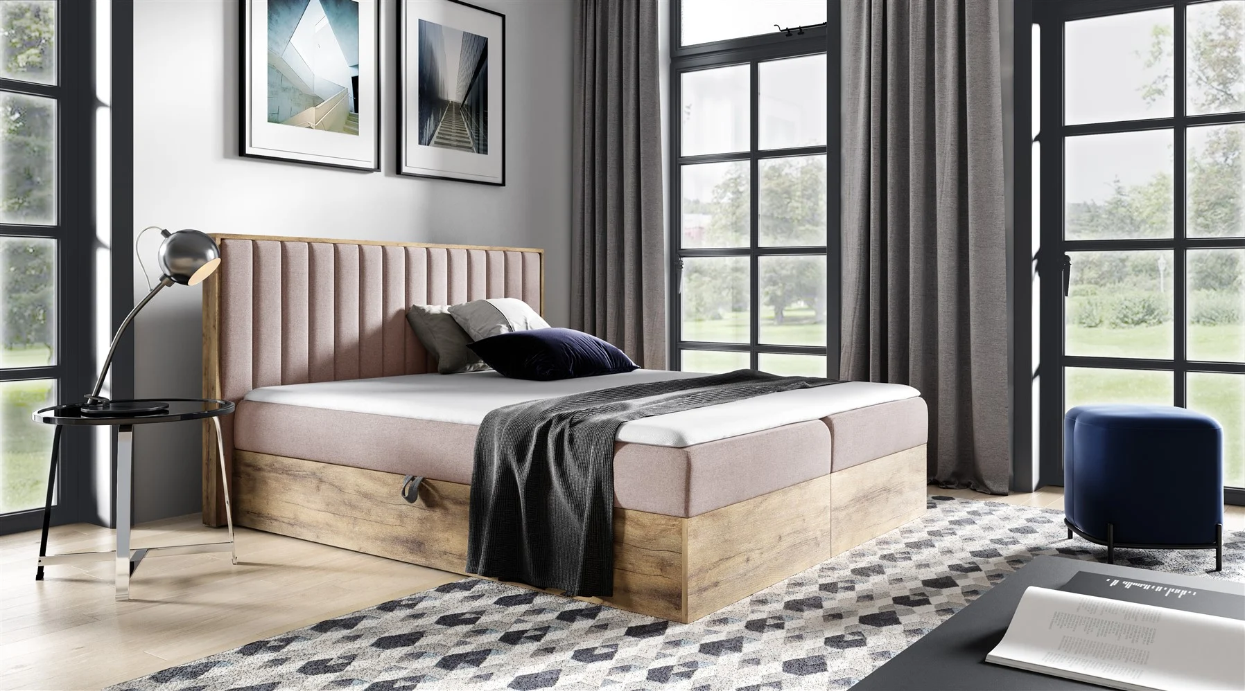 Boxspringbett Schlafzimmerbett MARCOS 120x200cm Stoff Altrosa inkl. Bettkasten - Fun Moebel