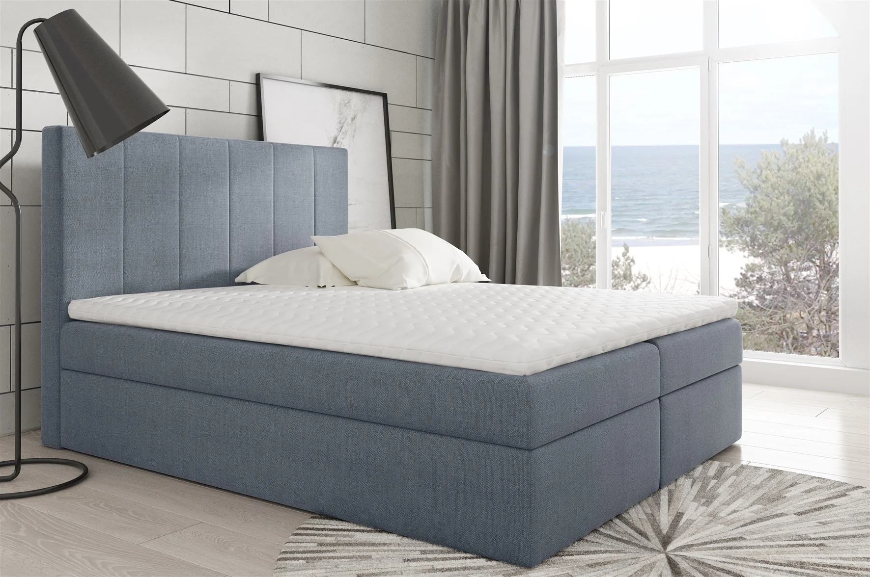 Boxspringbett Schlafzimmerbett MARIBEL 200x200cm Stoff Grau - Fun Moebel