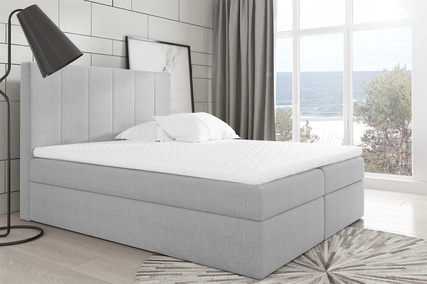 Boxspringbett Schlafzimmerbett MARIBEL 120x200cm Stoff Hellgrau - Fun Moebel