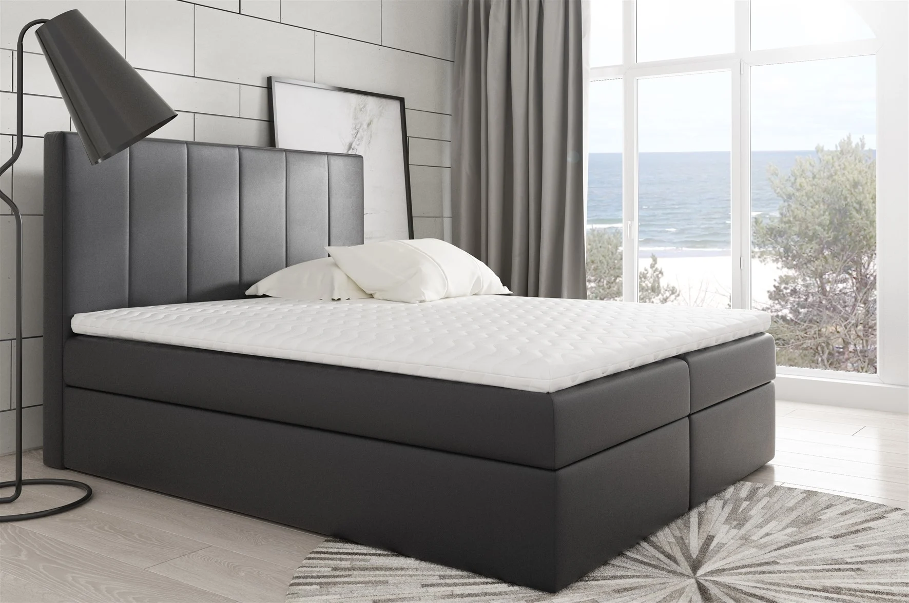 Boxspringbett Schlafzimmerbett MARIBEL 160x200cm Kunstleder Schwarz - Fun Moebel