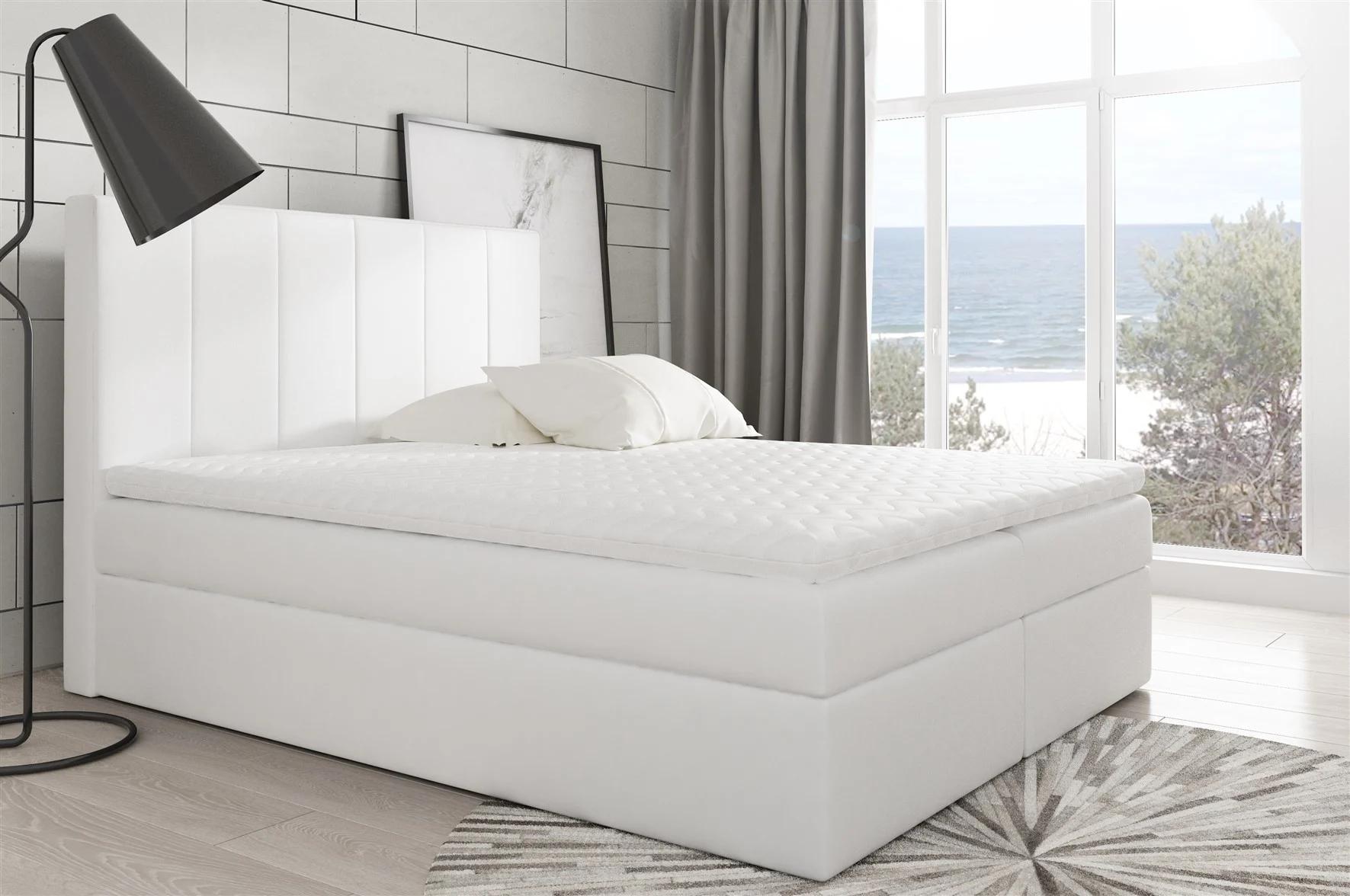 Boxspringbett Schlafzimmerbett MARIBEL 120x200cm Kunstleder Weiss - Fun Moebel