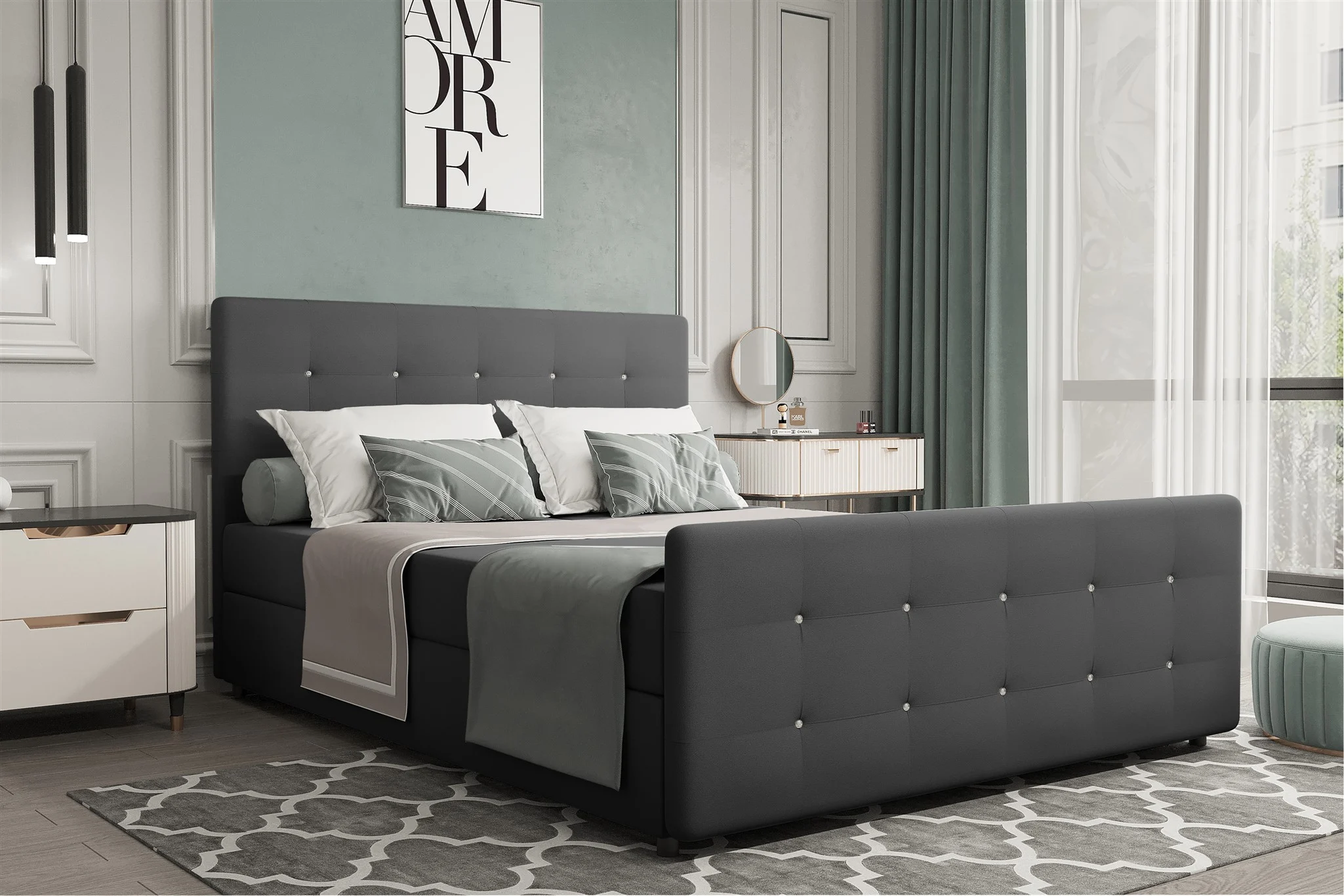 Boxspringbett Schlafzimmerbett MARKOS 120x200cm Stoff Soro Dunkelgrau inkl. Bettkasten - Fun Möbel