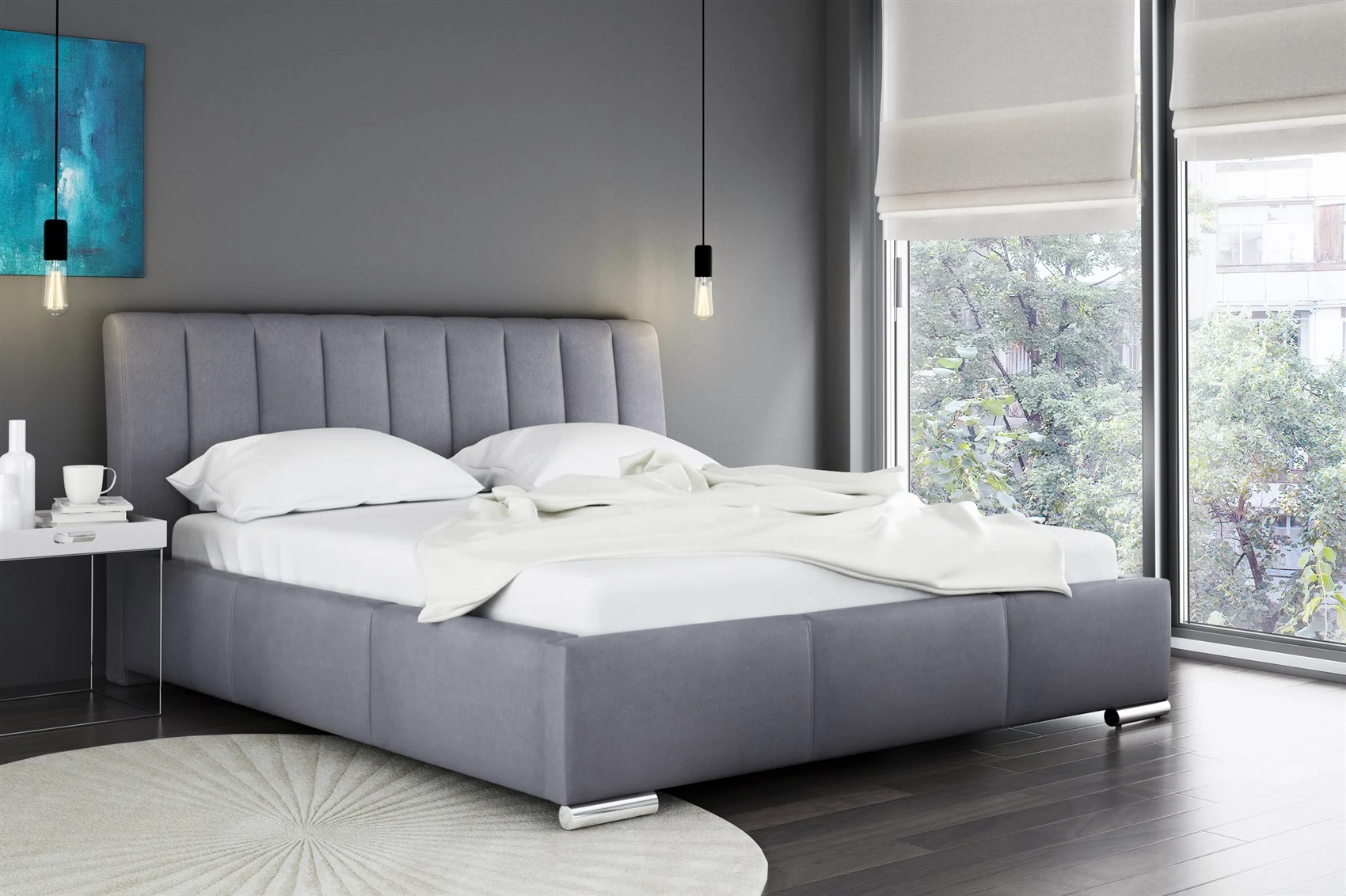 Polsterbett Bett Doppelbett MARLON Kunstleder Grau 160x200cm - Fun Möbel