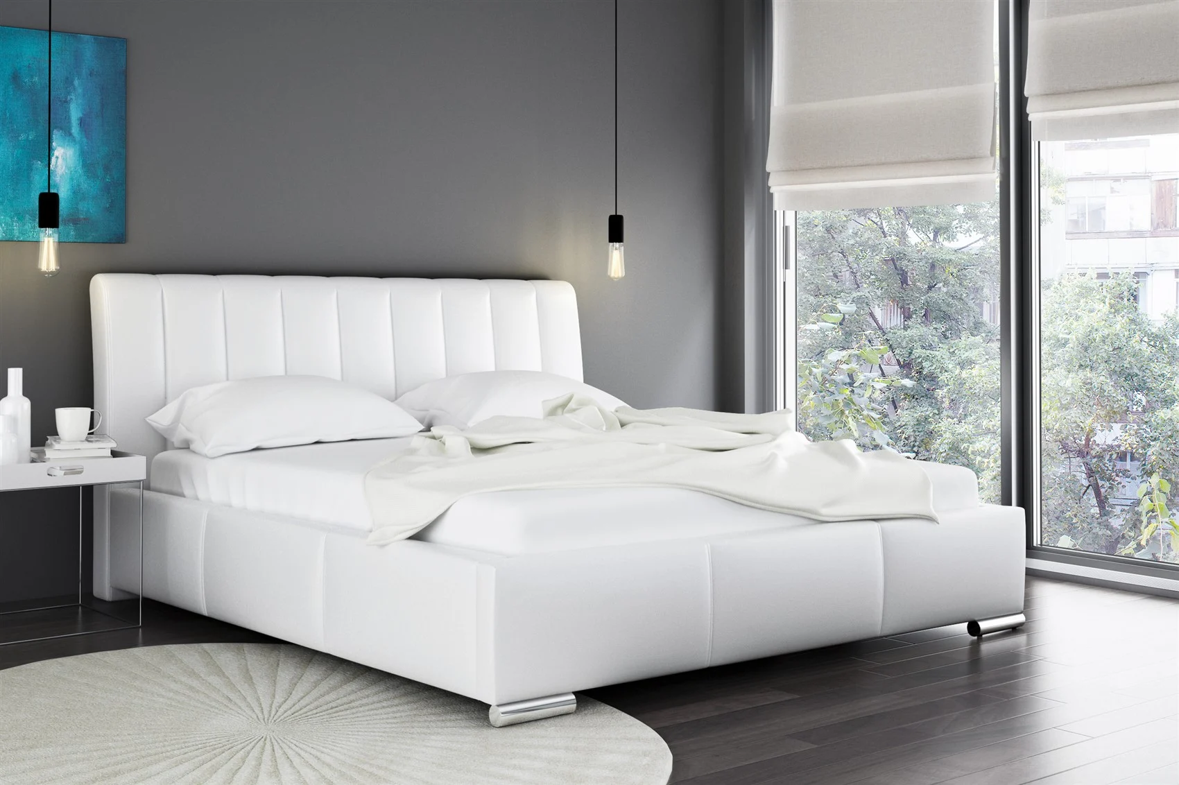 Polsterbett Doppelbett MARLON Komplettset Kunstleder Weiss 180x200cm - Fun Möbel