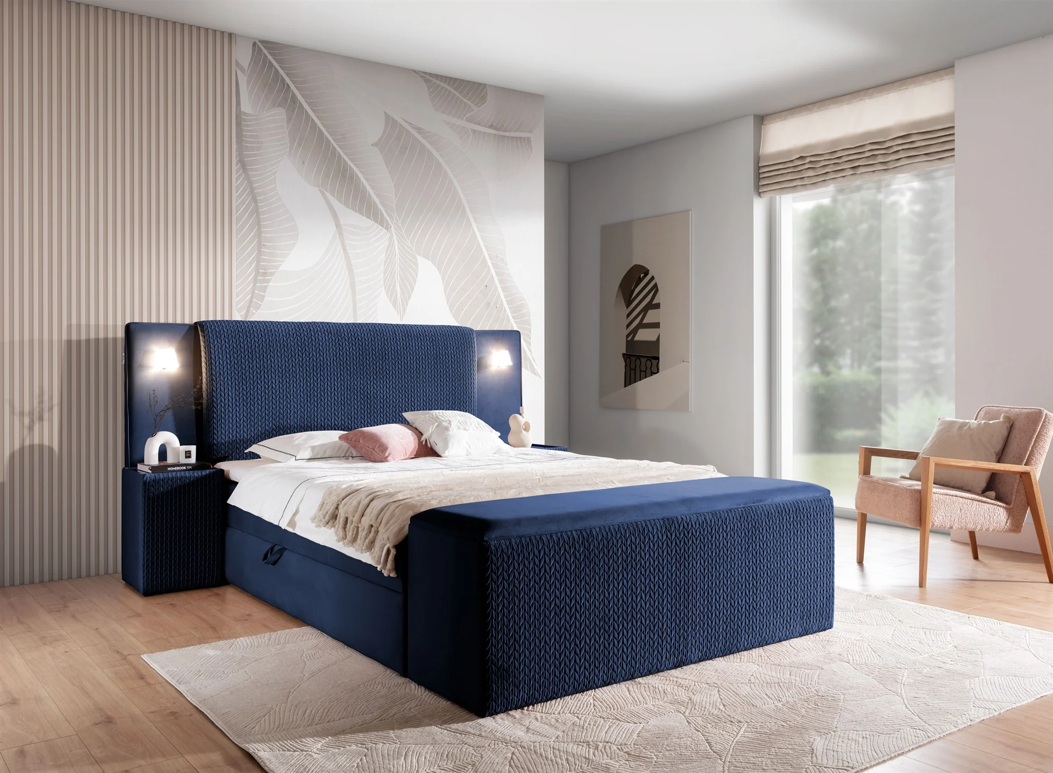 Boxspringbett Bett MARTEN 120x200cm Set.4 in Stoff Magic Velvet Dunkelblau - Fun Möbel