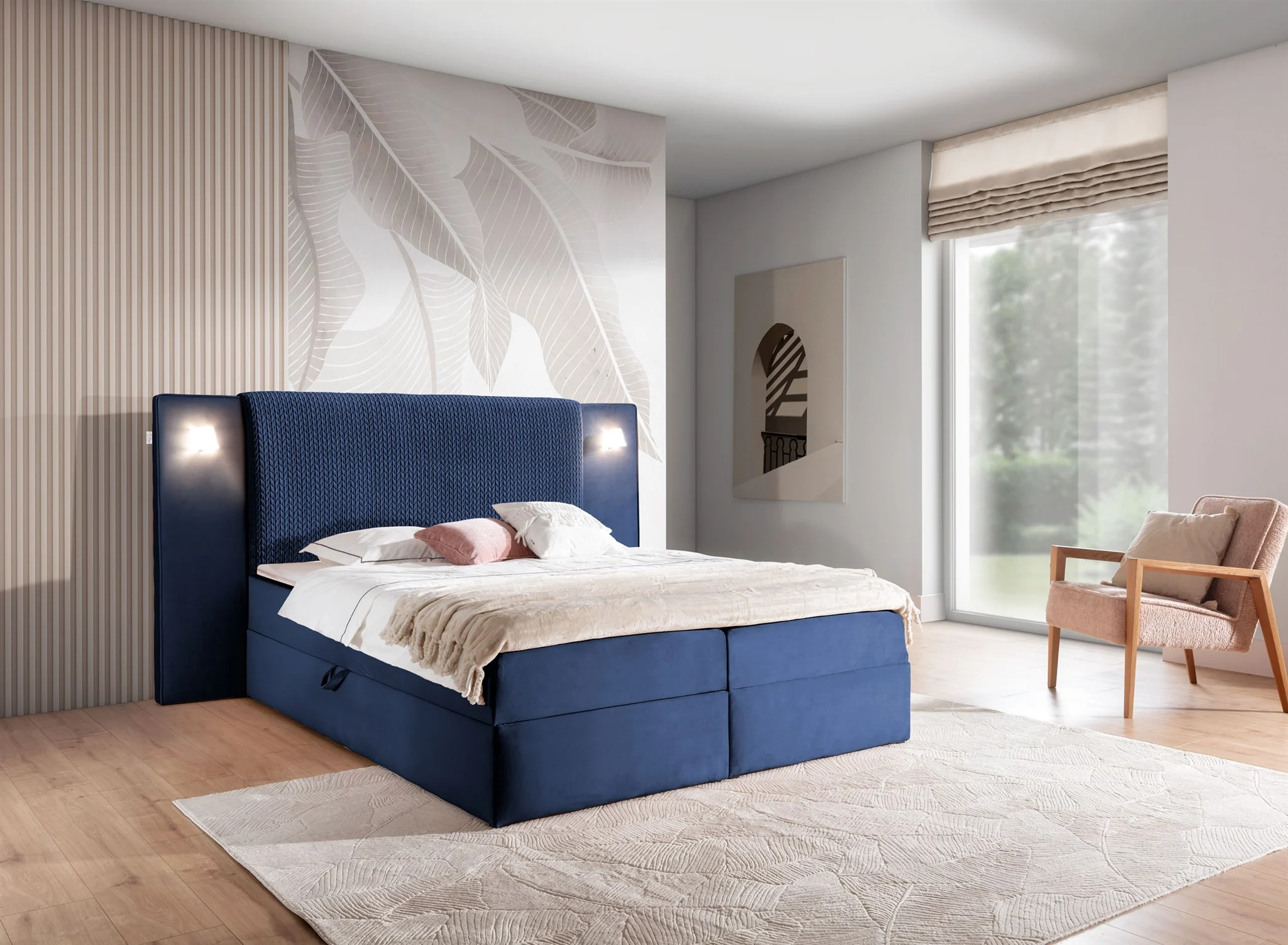 Boxspringbett Bett MARTEN 120x200cm Set.1 in Stoff Magic Velvet Dunkelblau - Fun Möbel
