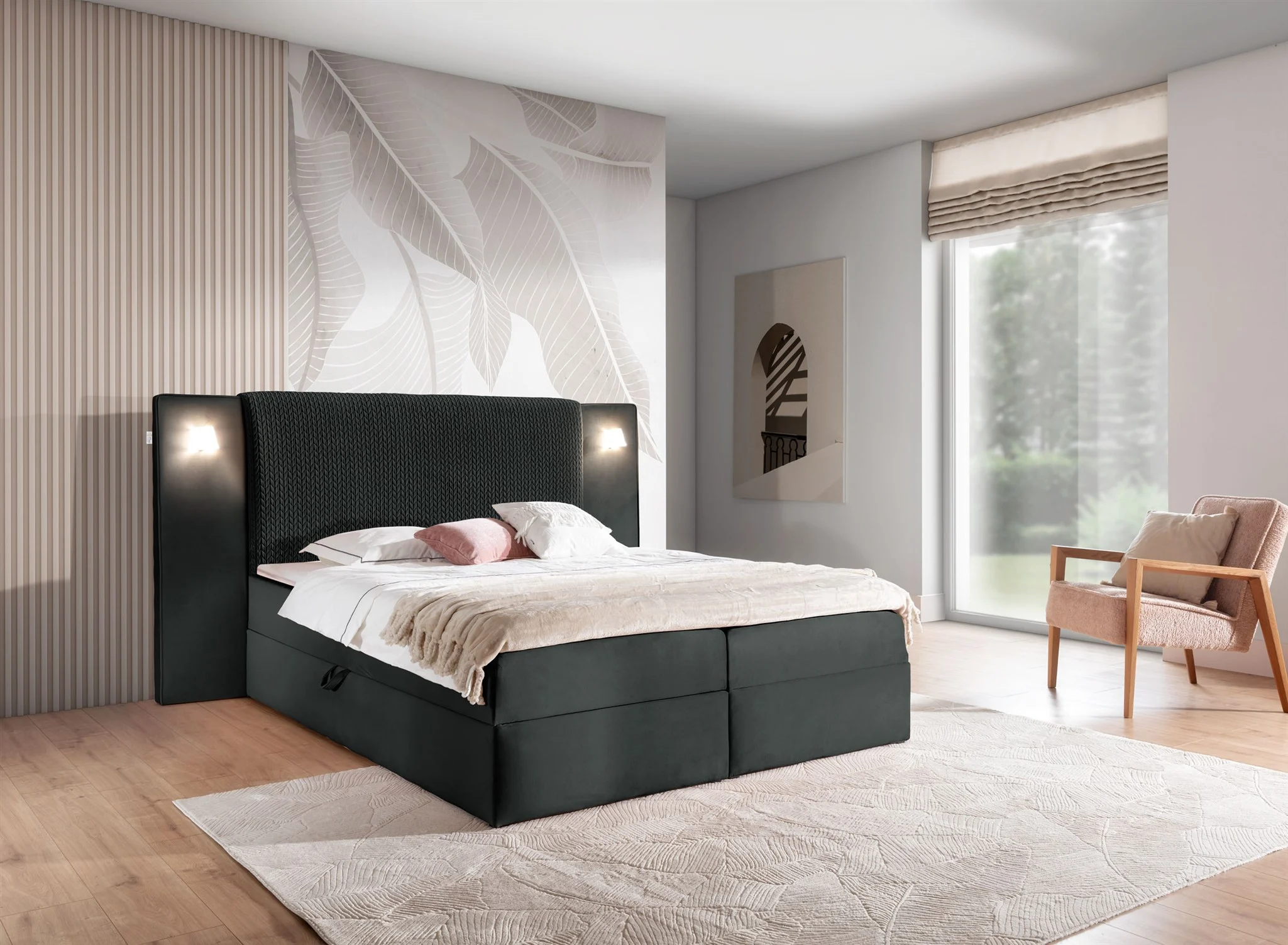 Boxspringbett Bett MARTEN 140x200cm Set.1 in Stoff Magic Velvet Schwarz - Fun Möbel