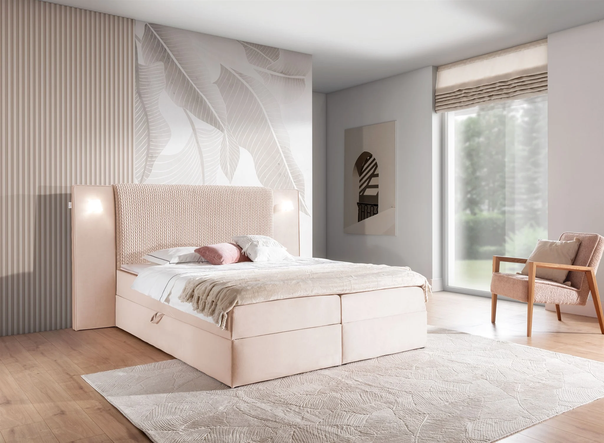 Boxspringbett Bett MARTEN 120x200cm Set.1 in Stoff Magic Velvet Hellrosa - Fun Möbel