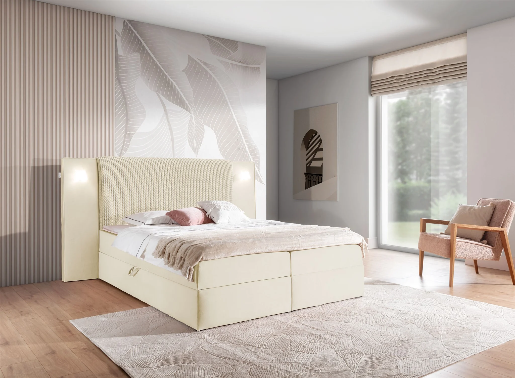 Boxspringbett Bett MARTEN 120x200cm Set.1 in Stoff Magic Velvet Creme - Fun Möbel