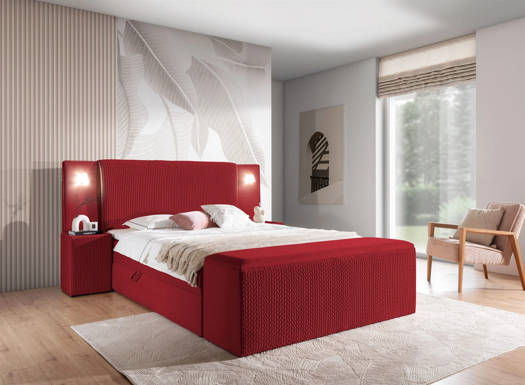 Boxspringbett Bett MARTEN 120x200cm Set.4 in Stoff Magic Velvet Rot - Fun Möbel