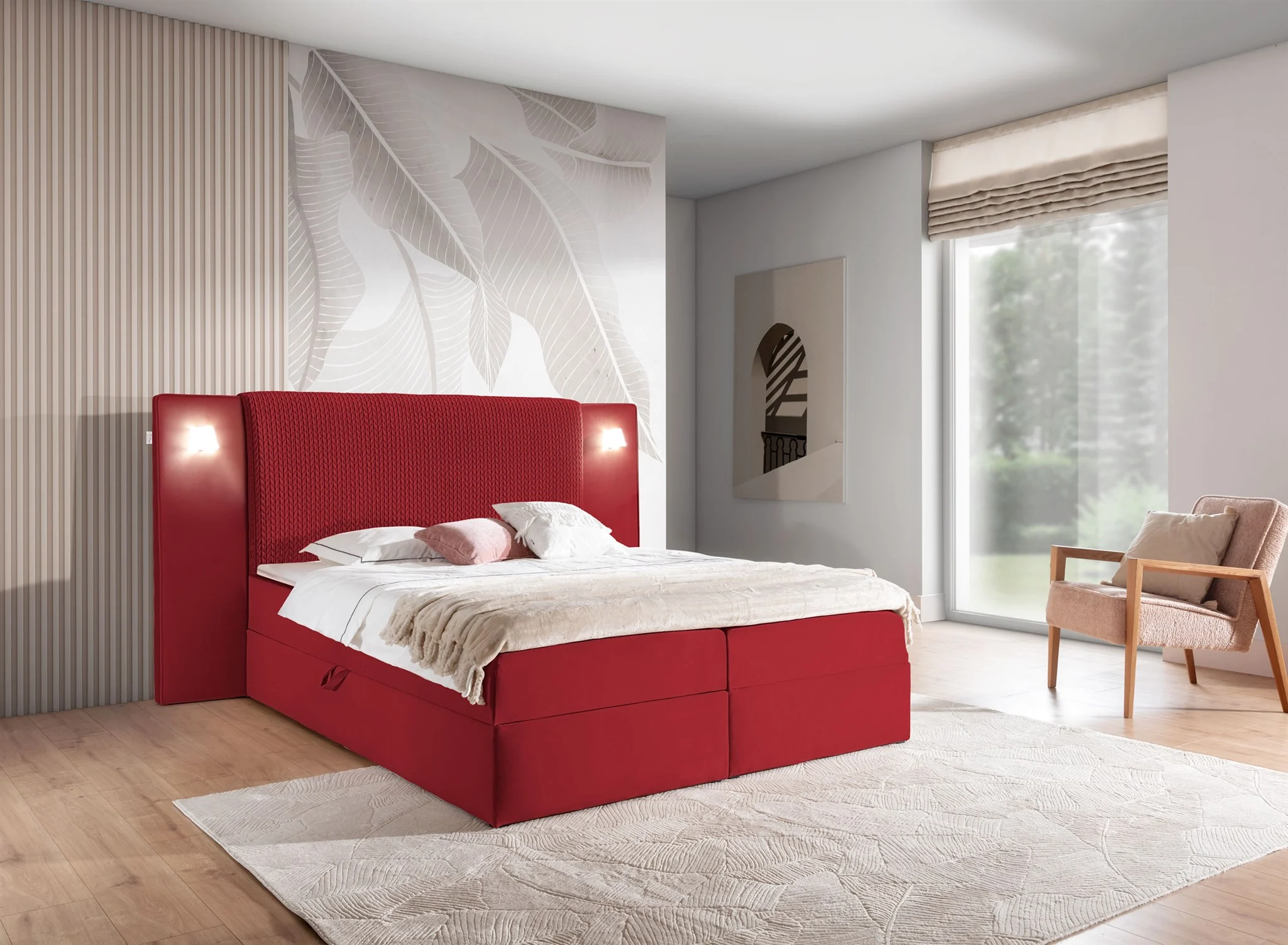Boxspringbett Bett MARTEN 160x200cm Set.1 in Stoff Magic Velvet Rot - Fun Möbel