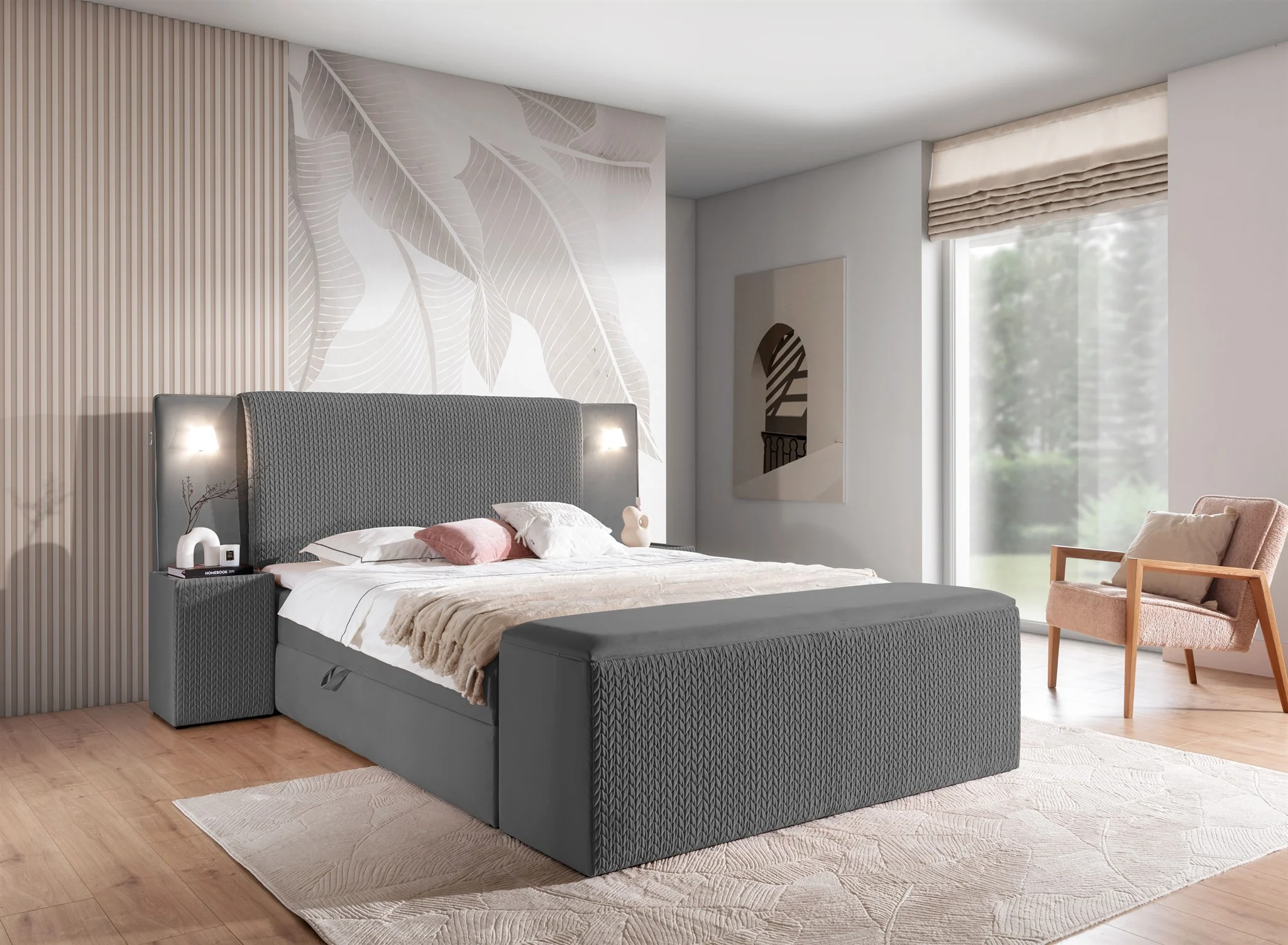 Boxspringbett Bett MARTEN 140x200cm Set.4 in Stoff Magic Velvet Dunkelgrau - Fun Möbel